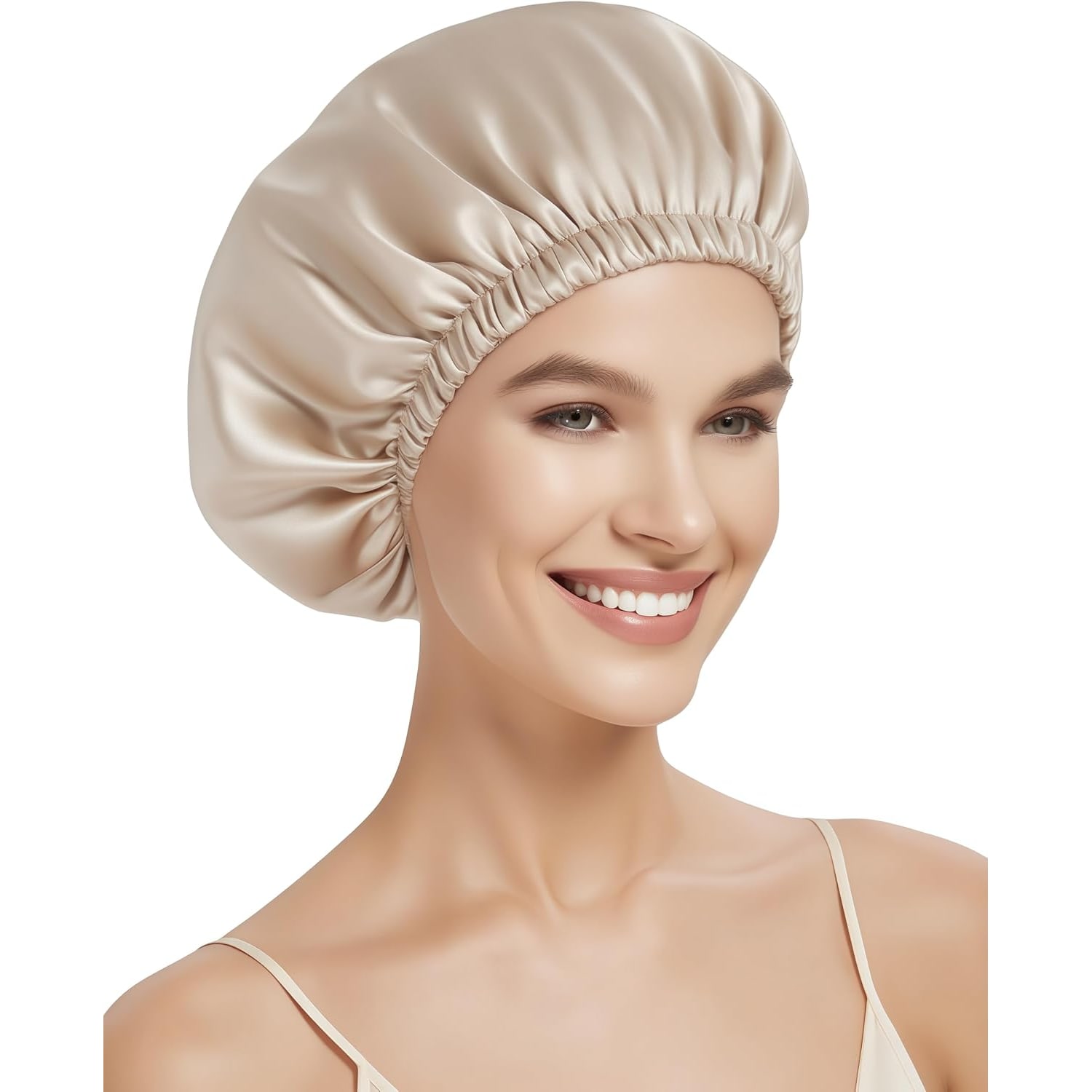 Beige 22 Momme Double Layer Silk Bonnet, from Mulberry Silk Company