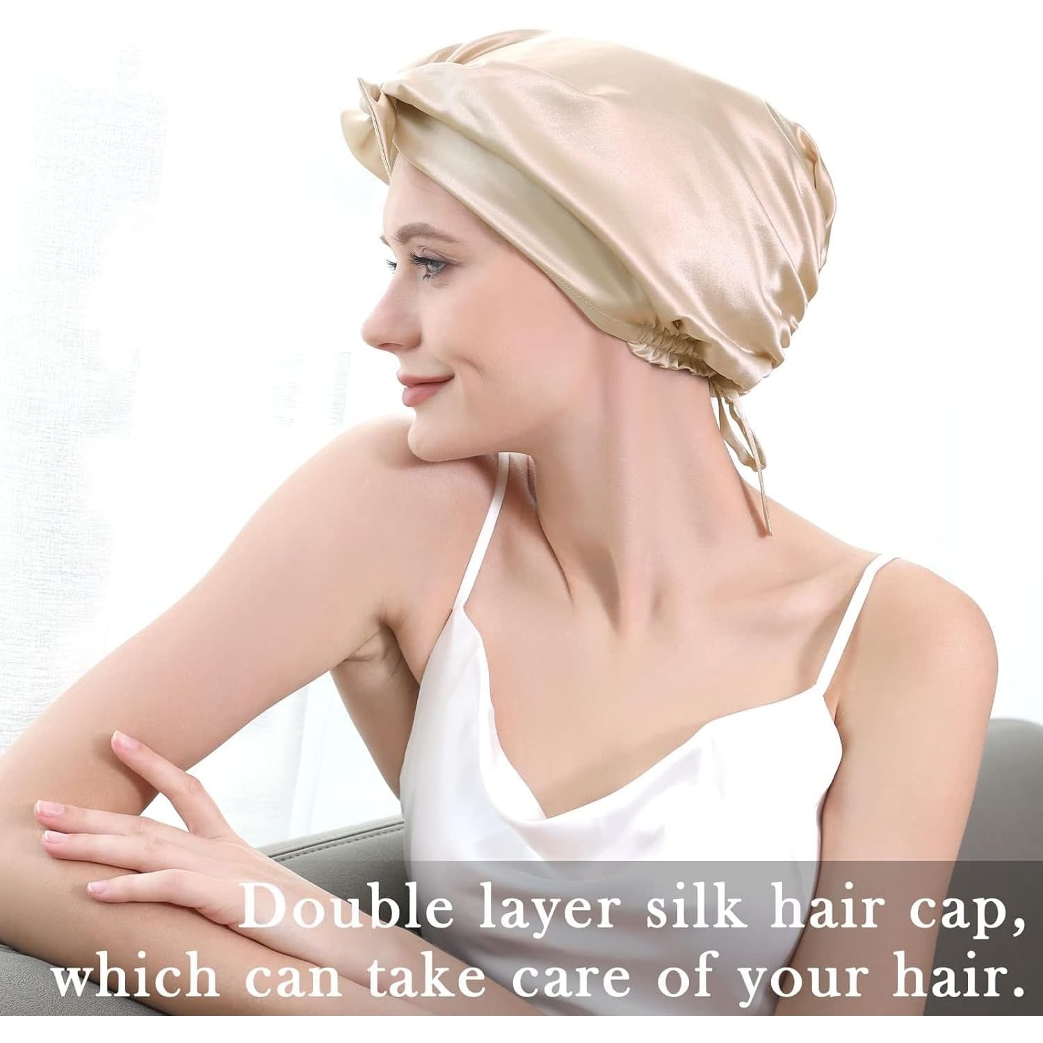 Champagne 22 Momme Double Layer Silk Bonnet: image 6