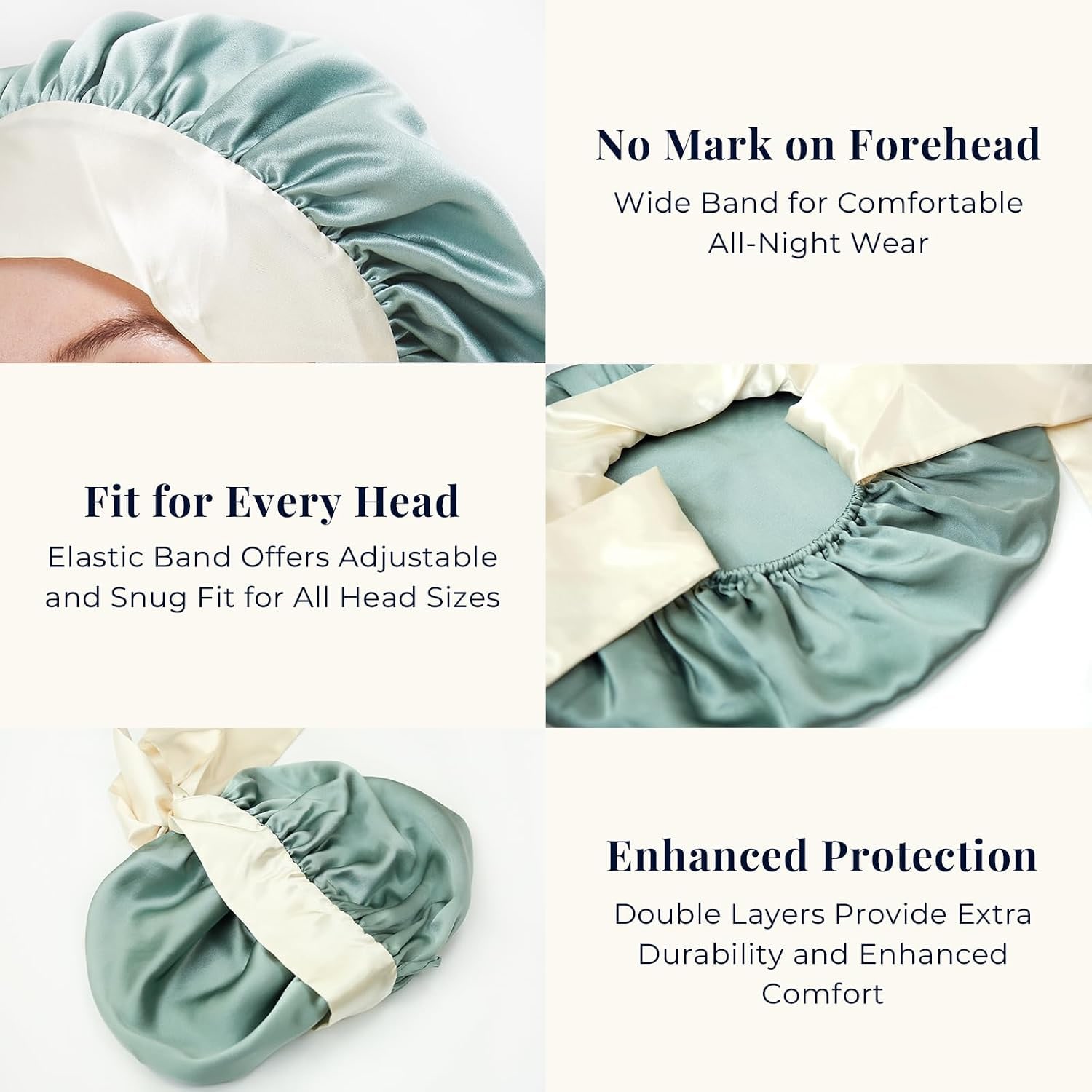 Green Double Layer Silk Bonnet with Ties, detail view