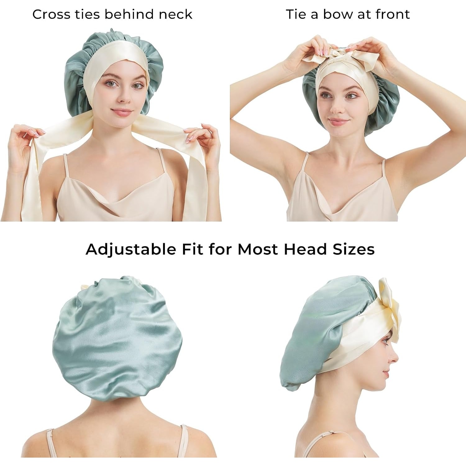 Green Double Layer Silk Bonnet with Ties: image 4