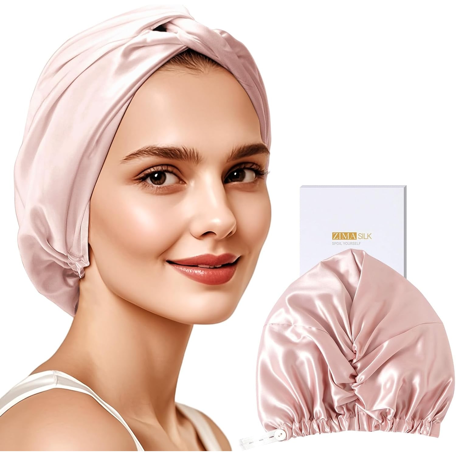 Pink 22 Momme Adjustable Mulberry Silk Bonnet