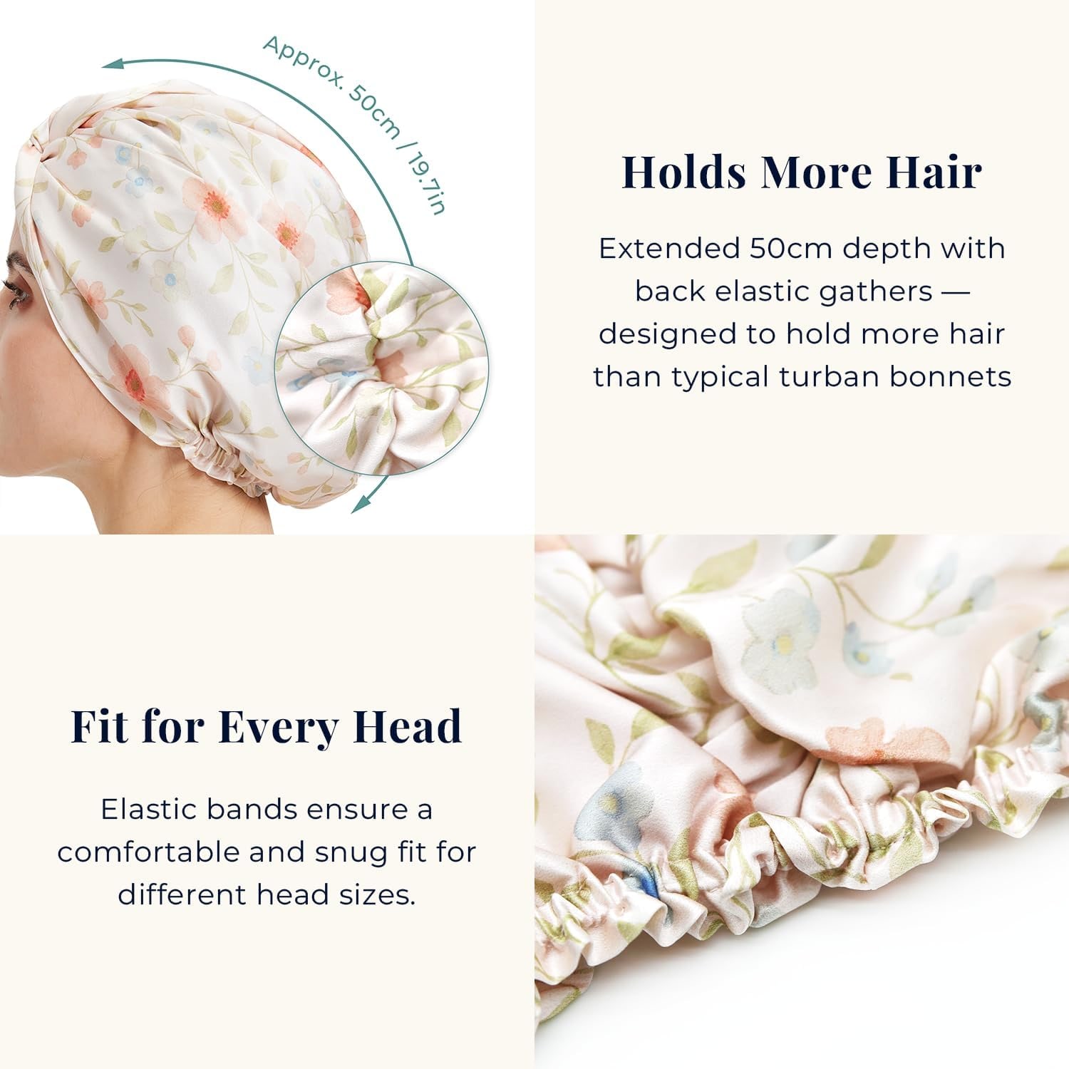 Pink Floral Double-Layer Mulberry Silk Bonnet: image 3