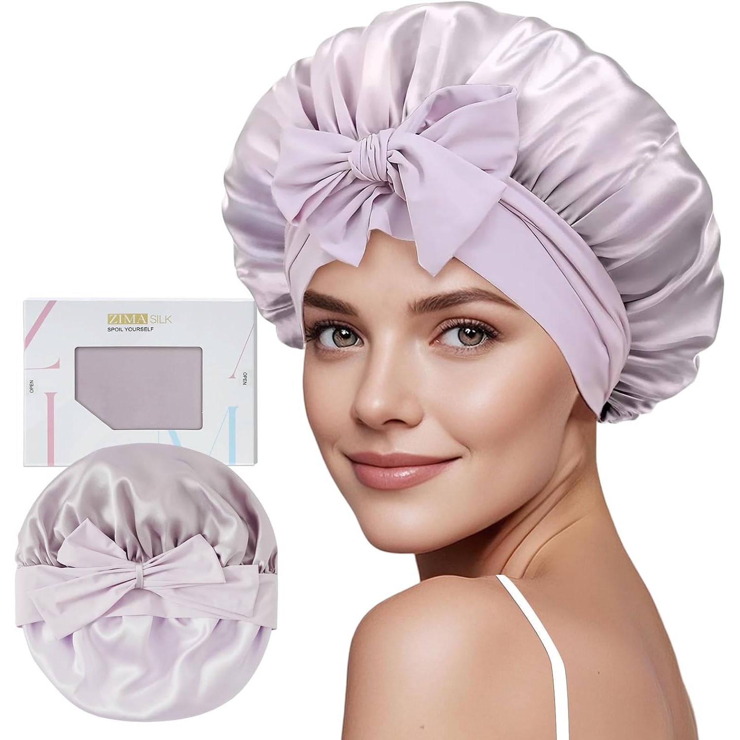 Purple Double-Layer Mulberry Silk Bonnet