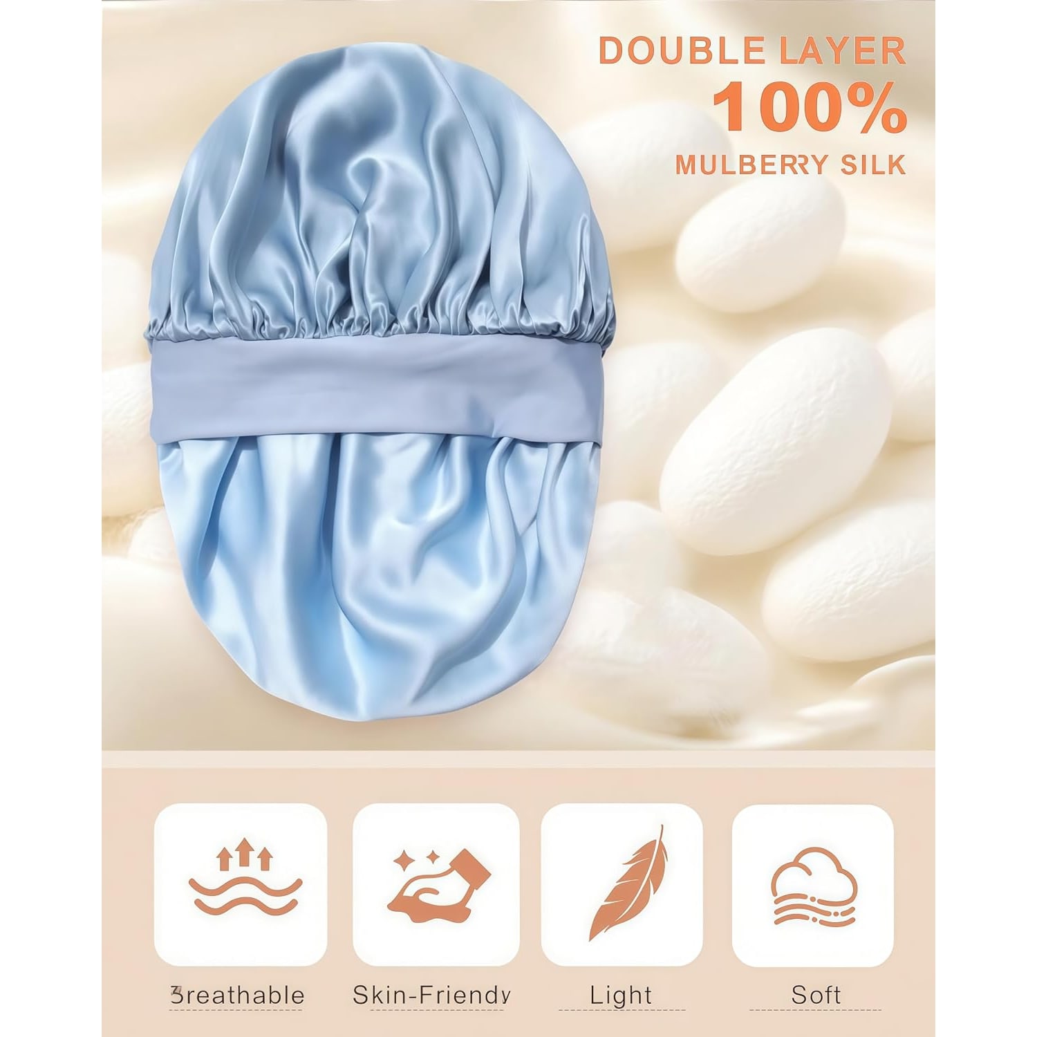 Sky Blue 22 Momme Double Layer Silk Bonnet: image 2