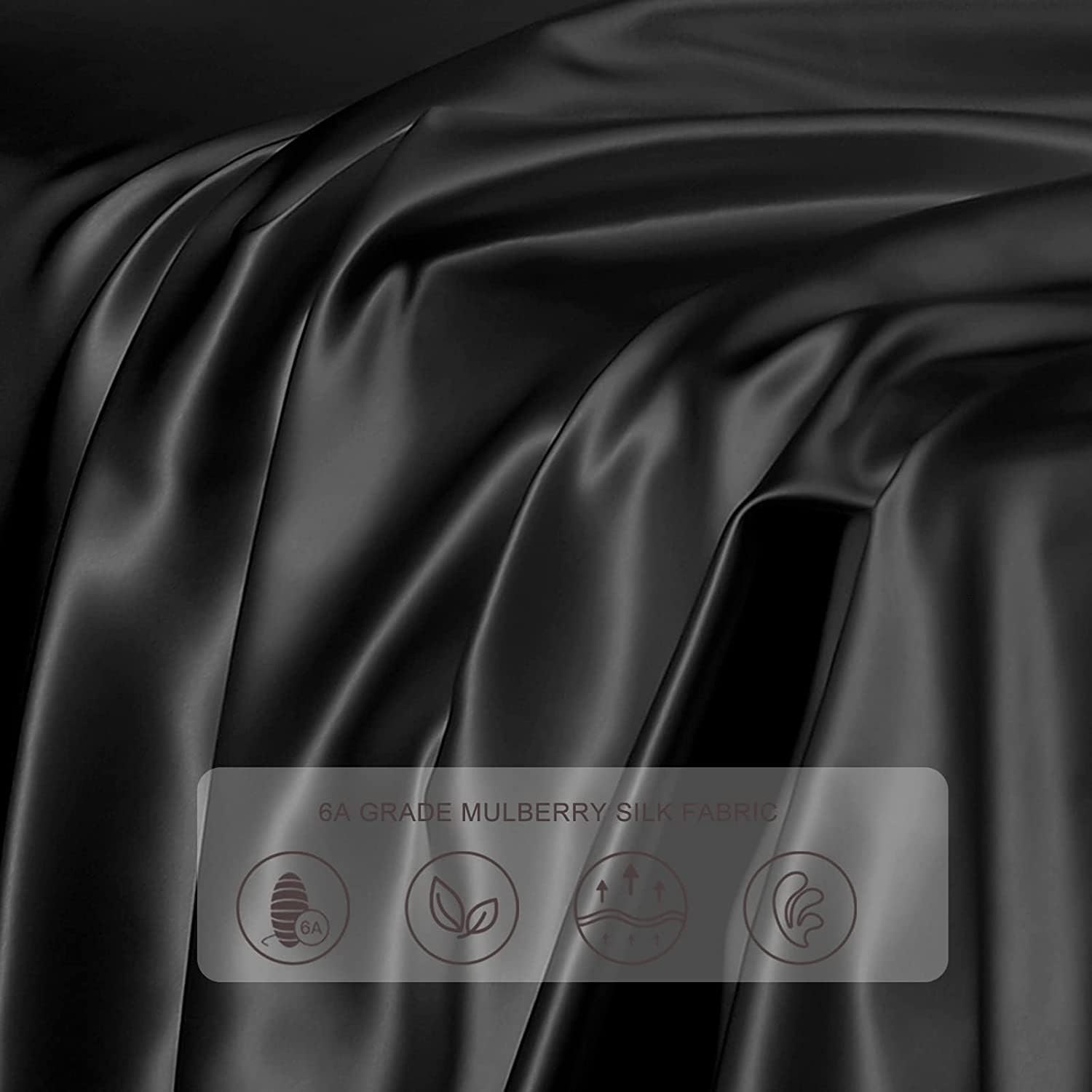 Black 22 Momme Mulberry Silk Pillowcase, Standard, Hidden Zip: image 5