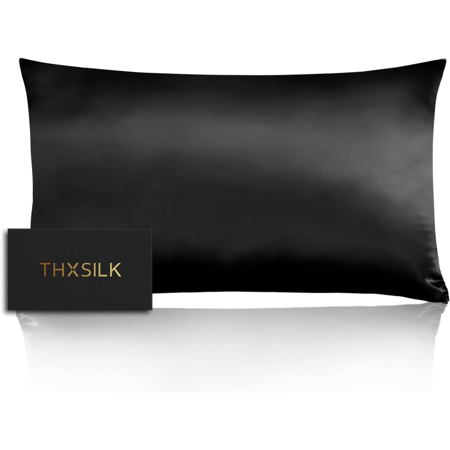 Black 22 Momme Mulberry Silk Pillowcase, Standard, Hidden Zip: image 7