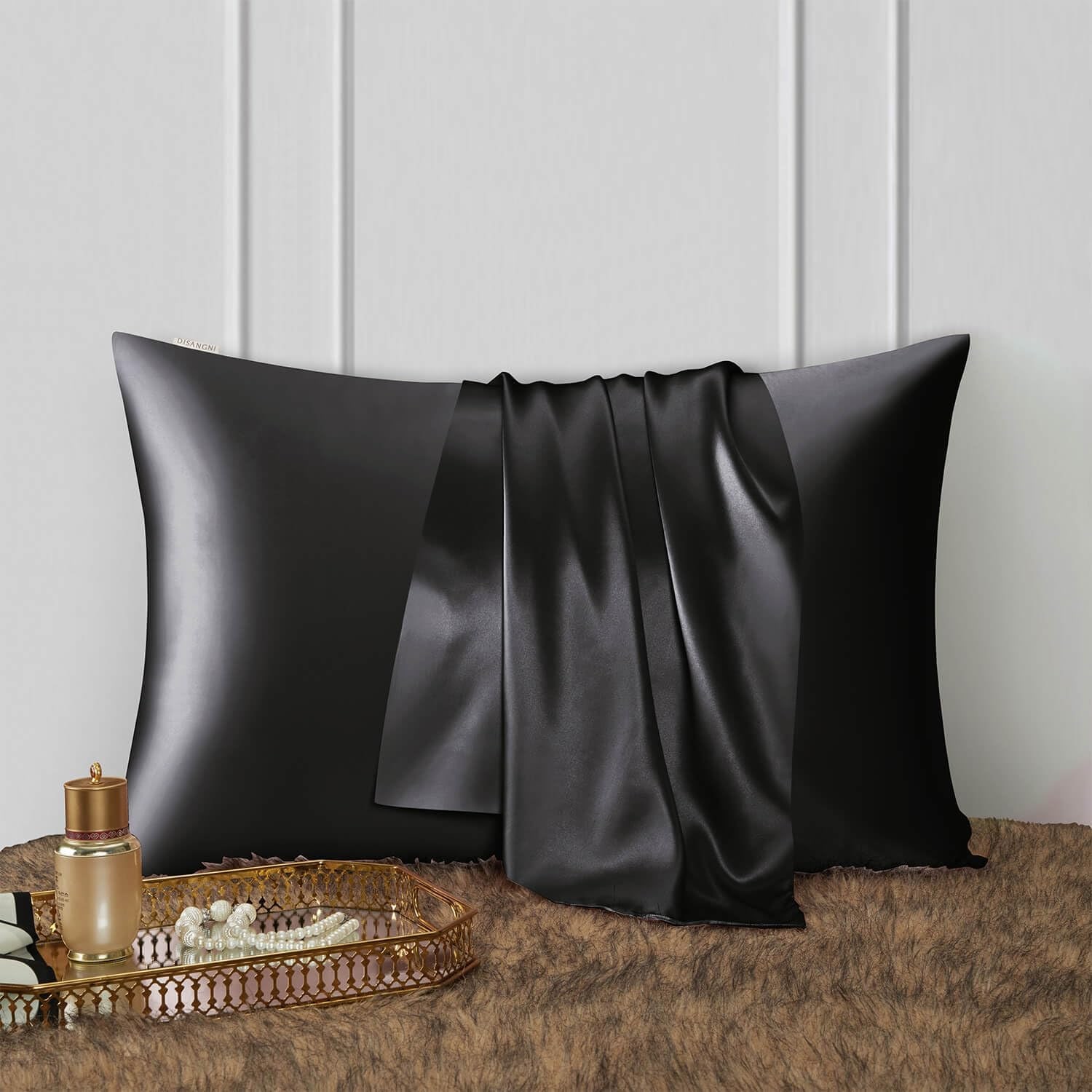 Black 22 Momme Silk Pillowcases, Standard, 2 Pack: image 2