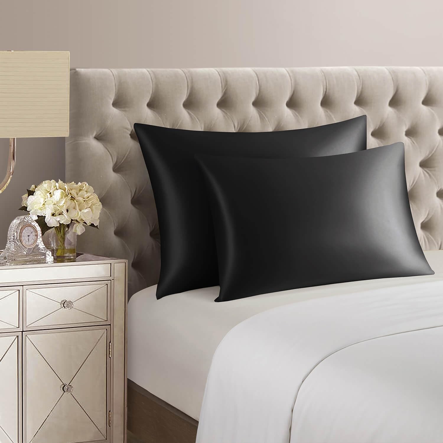 Black 22 Momme Silk Pillowcases, Standard, 2 Pack: image 3