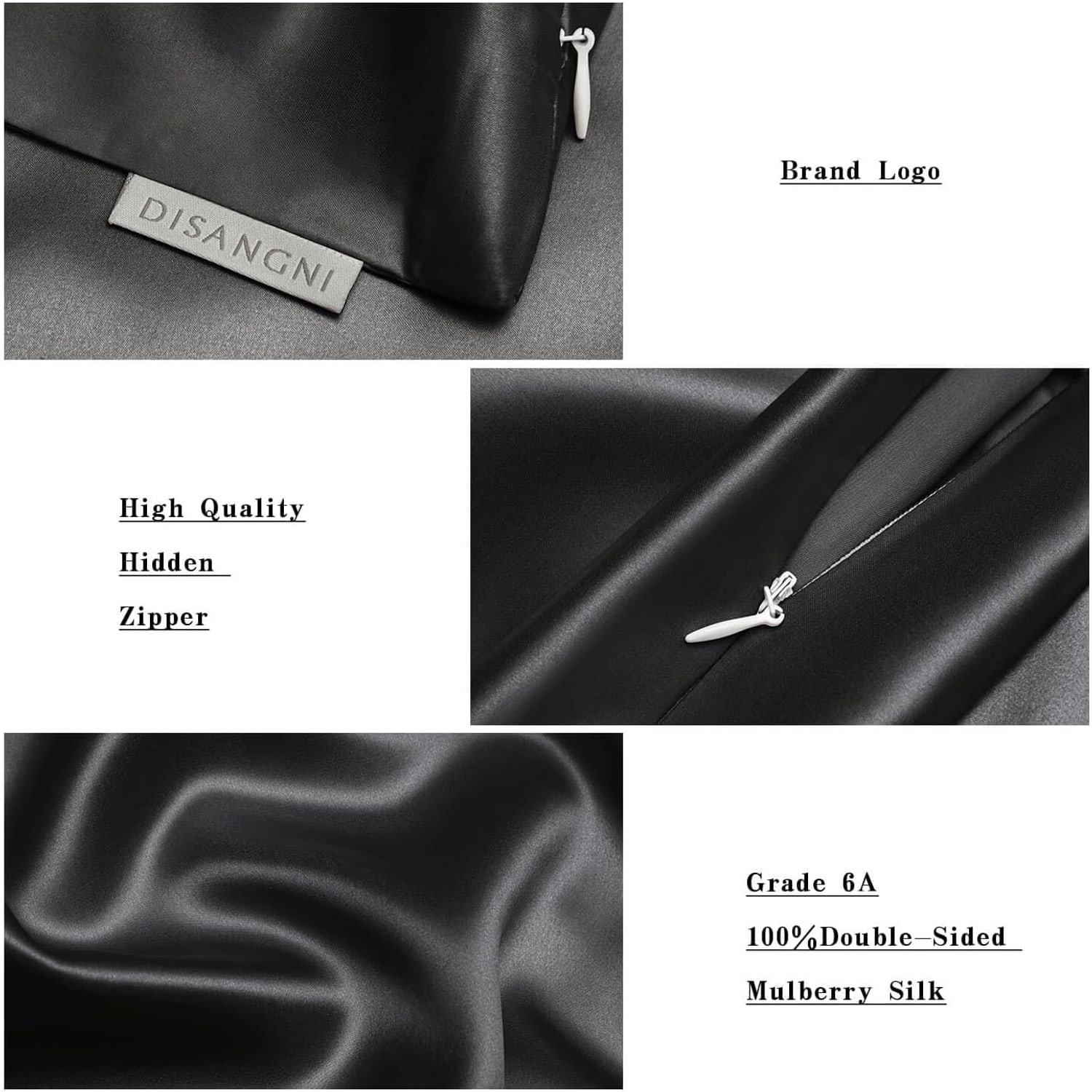 Black 22 Momme Silk Pillowcases, Standard, 2 Pack: image 4