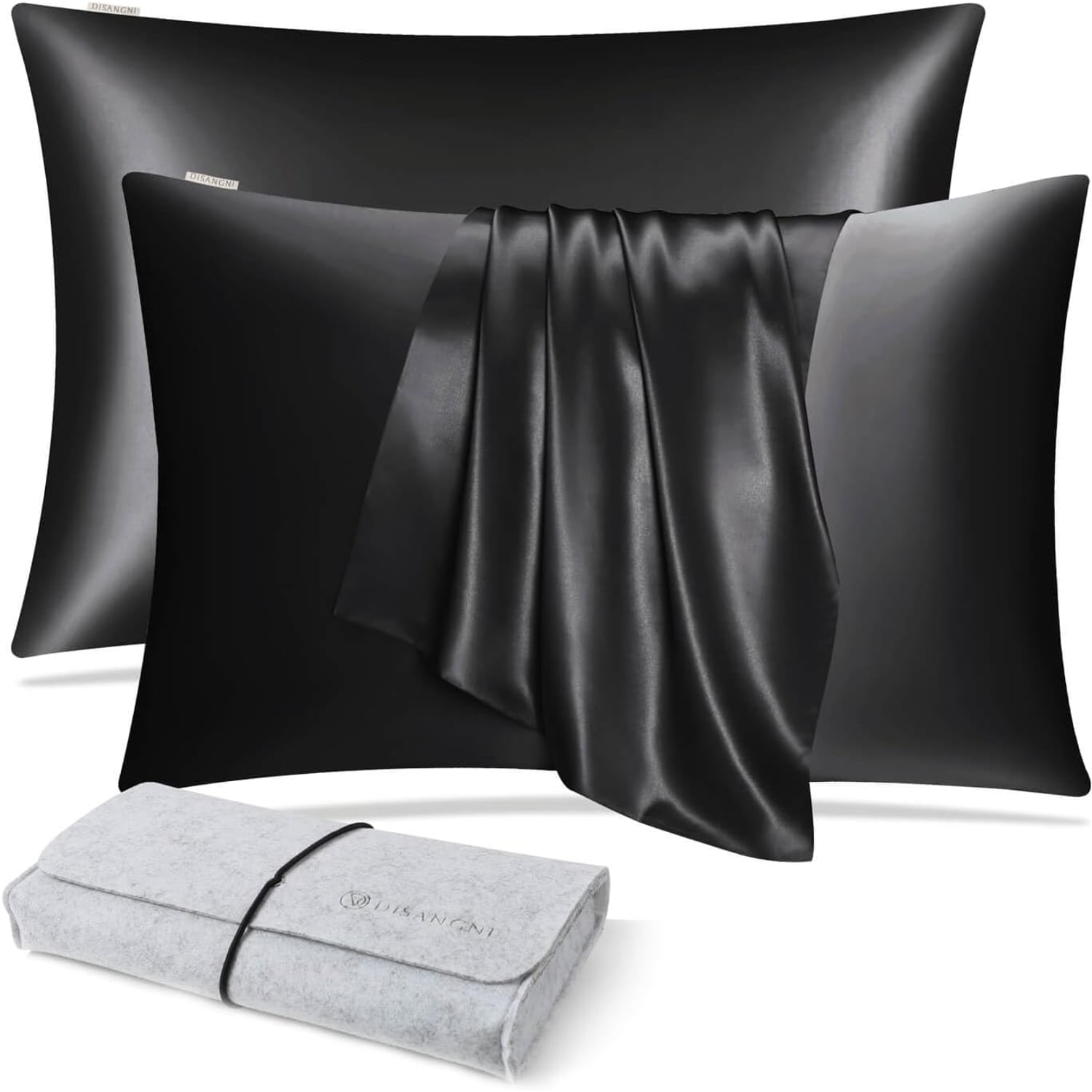 Black 22 Momme Silk Pillowcases, Standard, 2 Pack