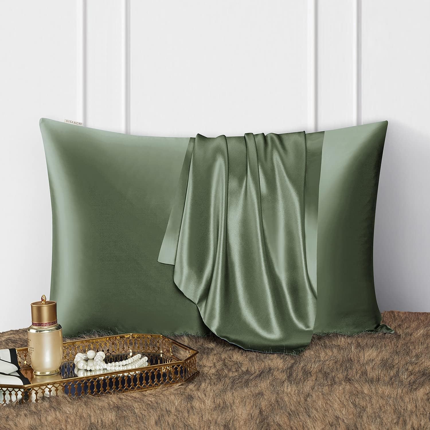 Green 22 Momme Mulberry Silk Pillowcases, King, 2 Pack: image 2