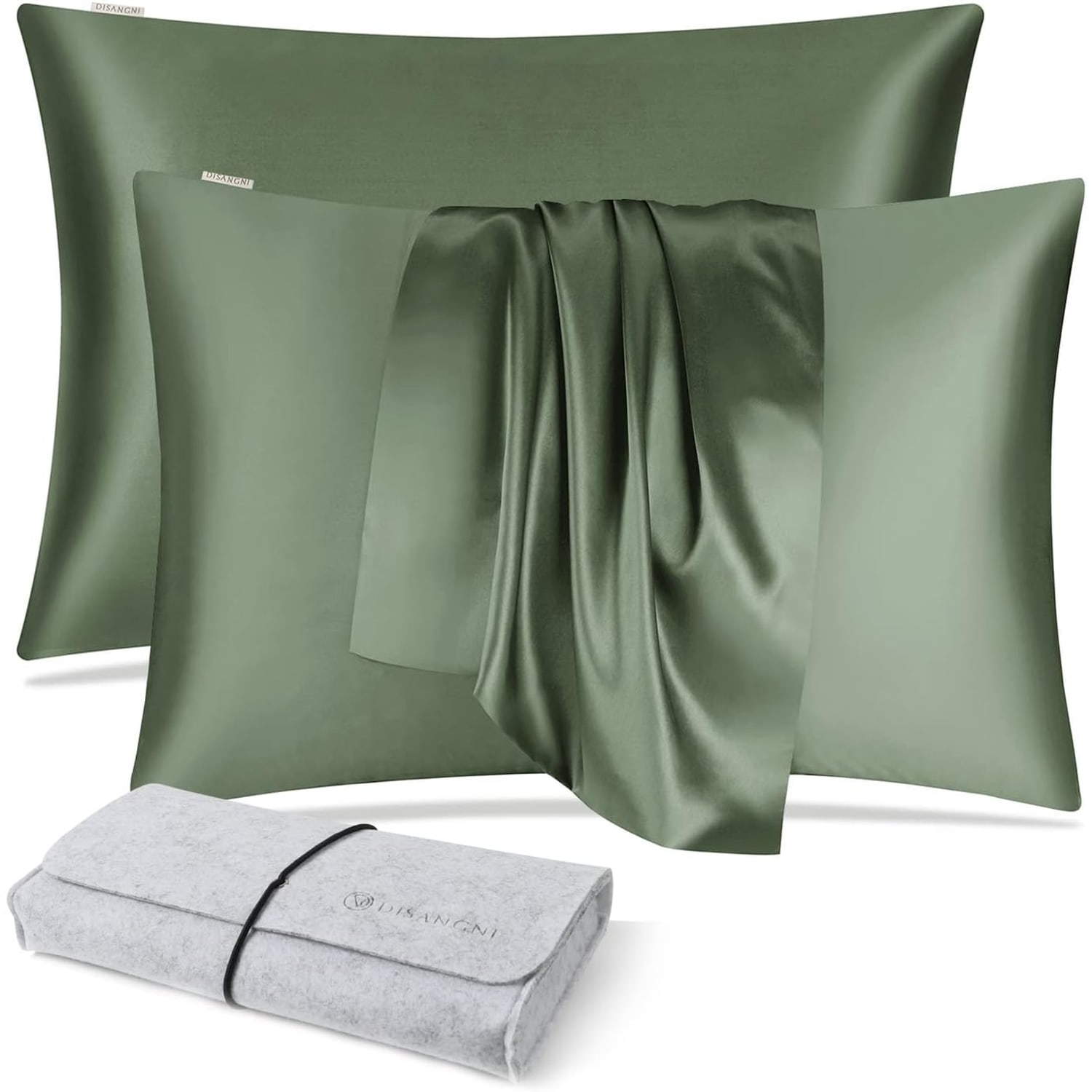 Green 22 Momme Mulberry Silk Pillowcases, Standard, 2 Pack
