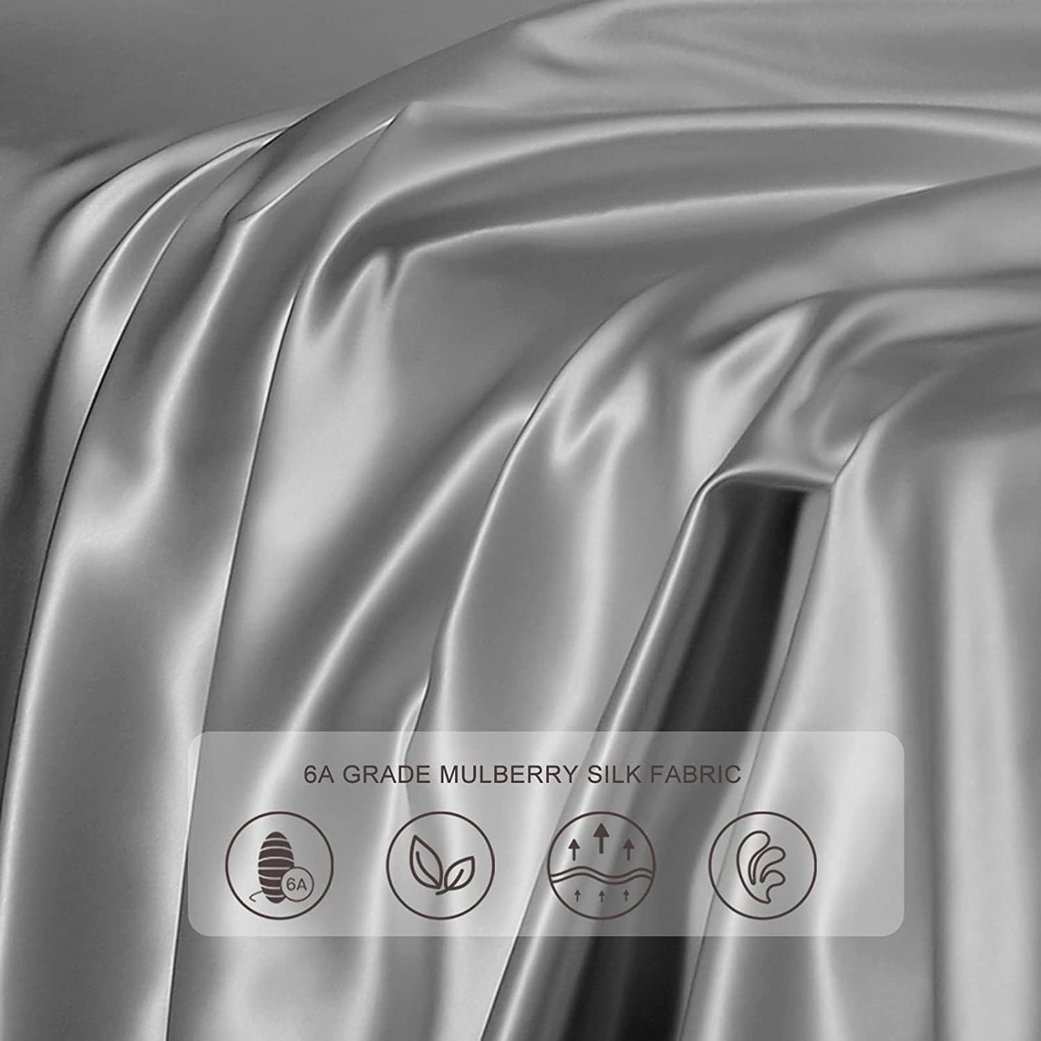 Grey 22 Momme Mulberry Silk Pillowcase, Queen, Hidden Zip: image 5
