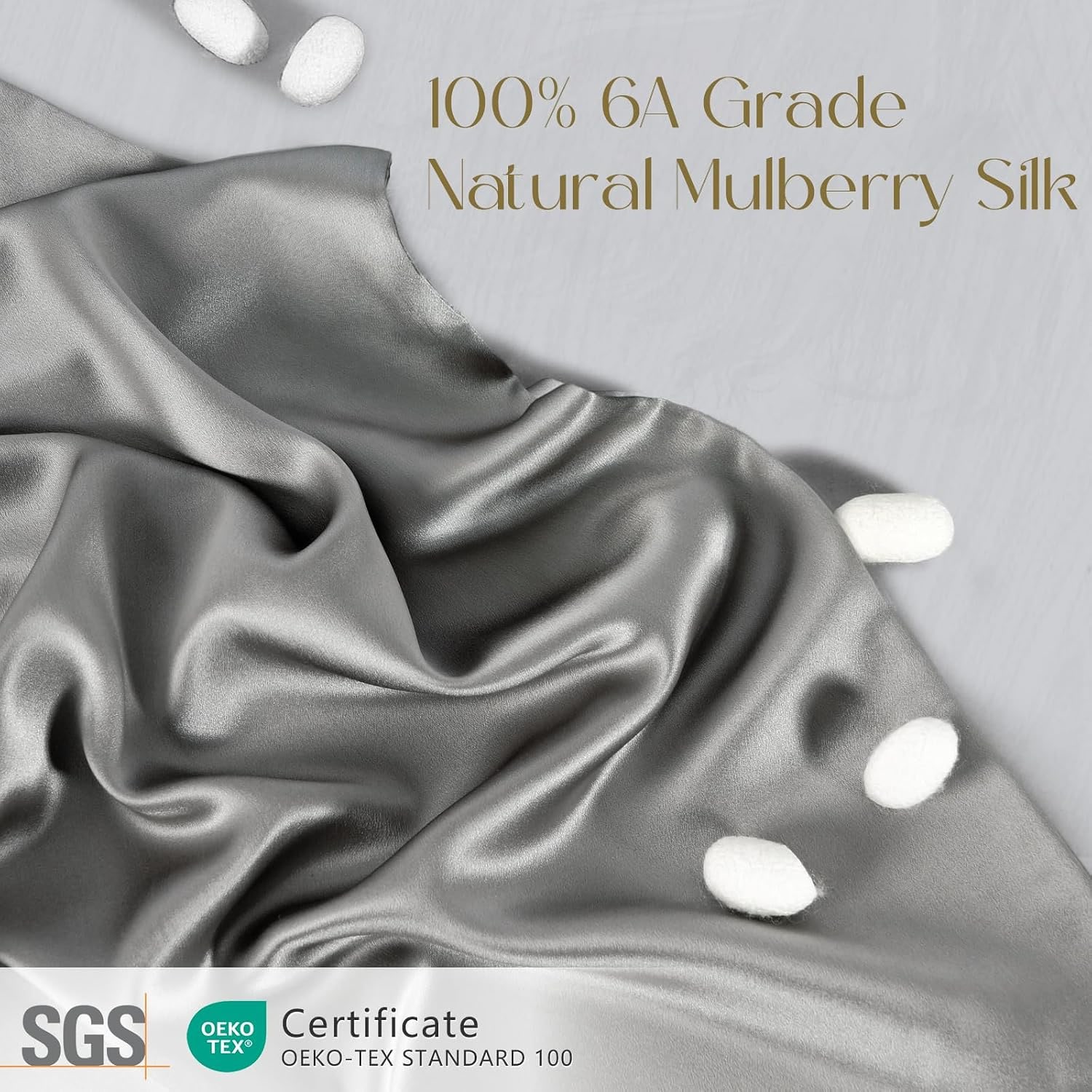 Grey Mulberry Silk Pillowcase Queen 19 Momme