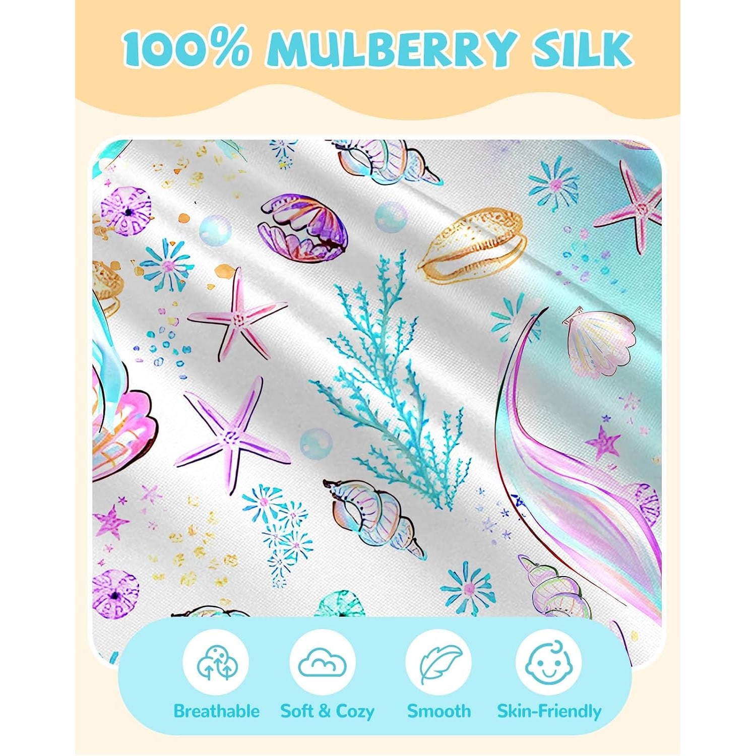 Kids Mulberry Silk Pillowcase, Fish Tail Print, Queen