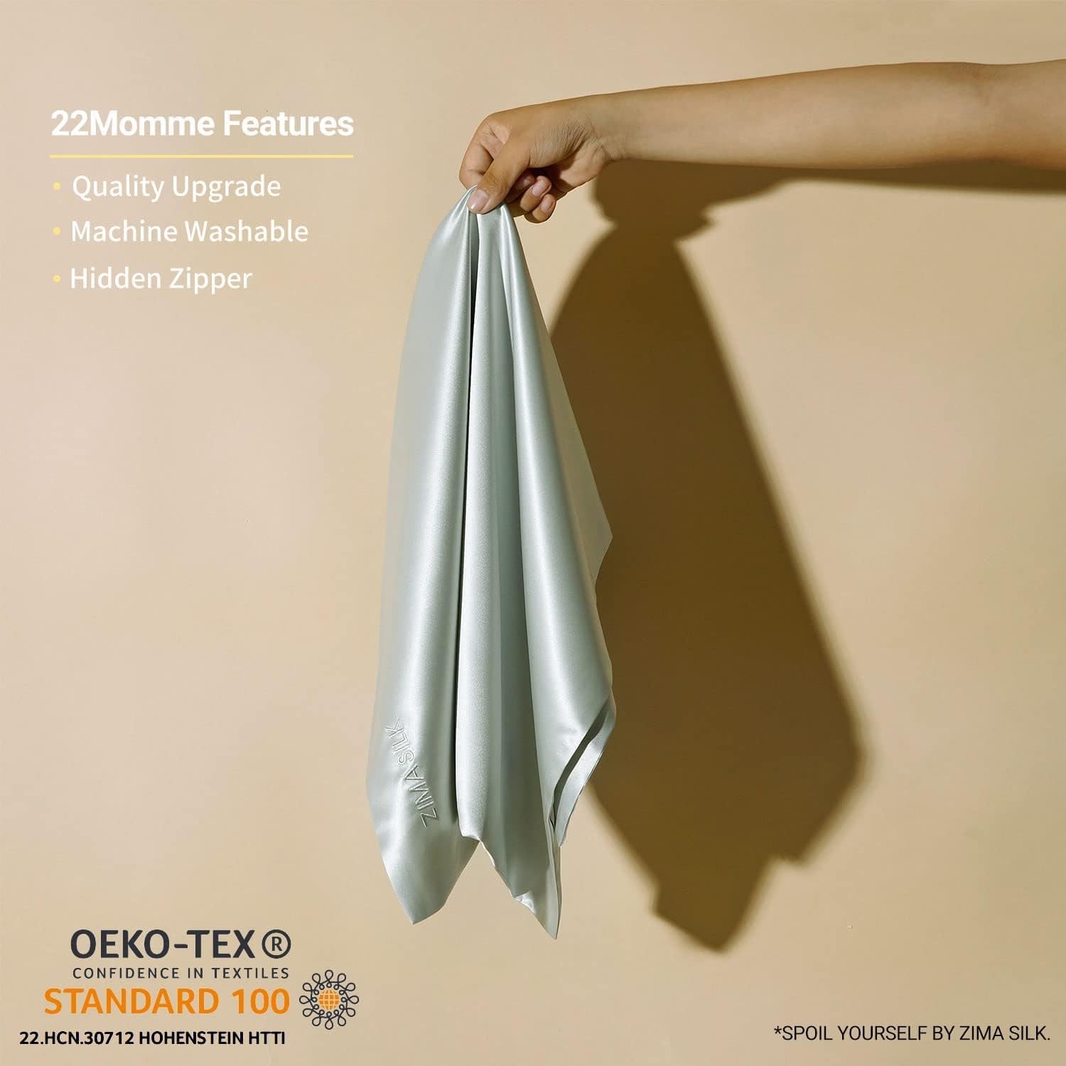 Light Grey 22 Momme Mulberry Silk Pillowcase (Queen): image 3