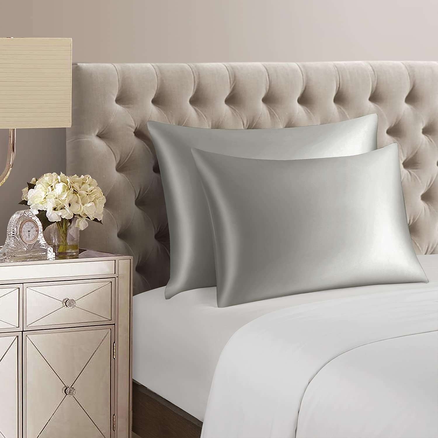 Light Grey 22 Momme Silk Pillowcases Queen 2 Pack: image 4
