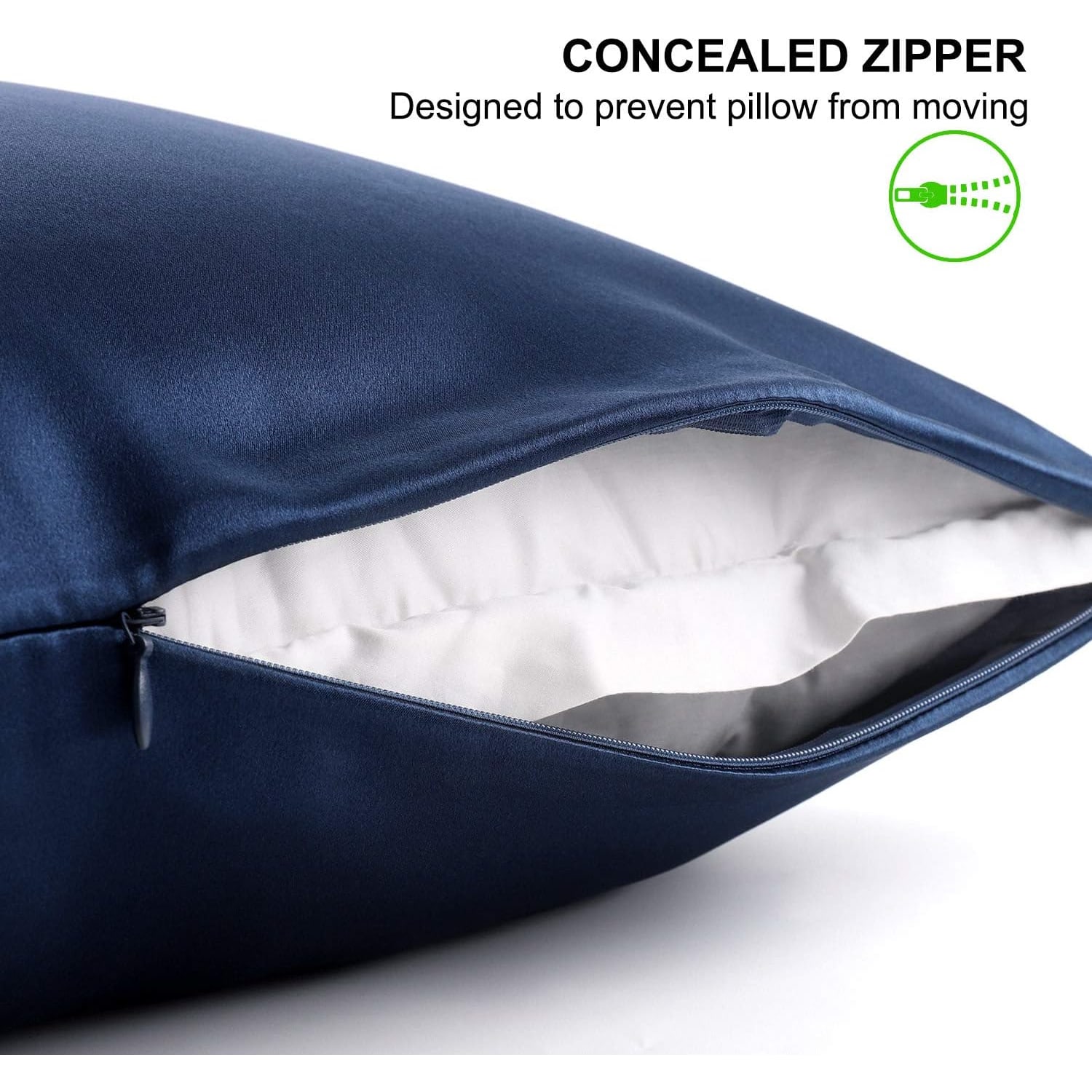 Navy Blue 19 Momme Mulberry Silk Pillowcase Queen with Hidden Zip: image 3
