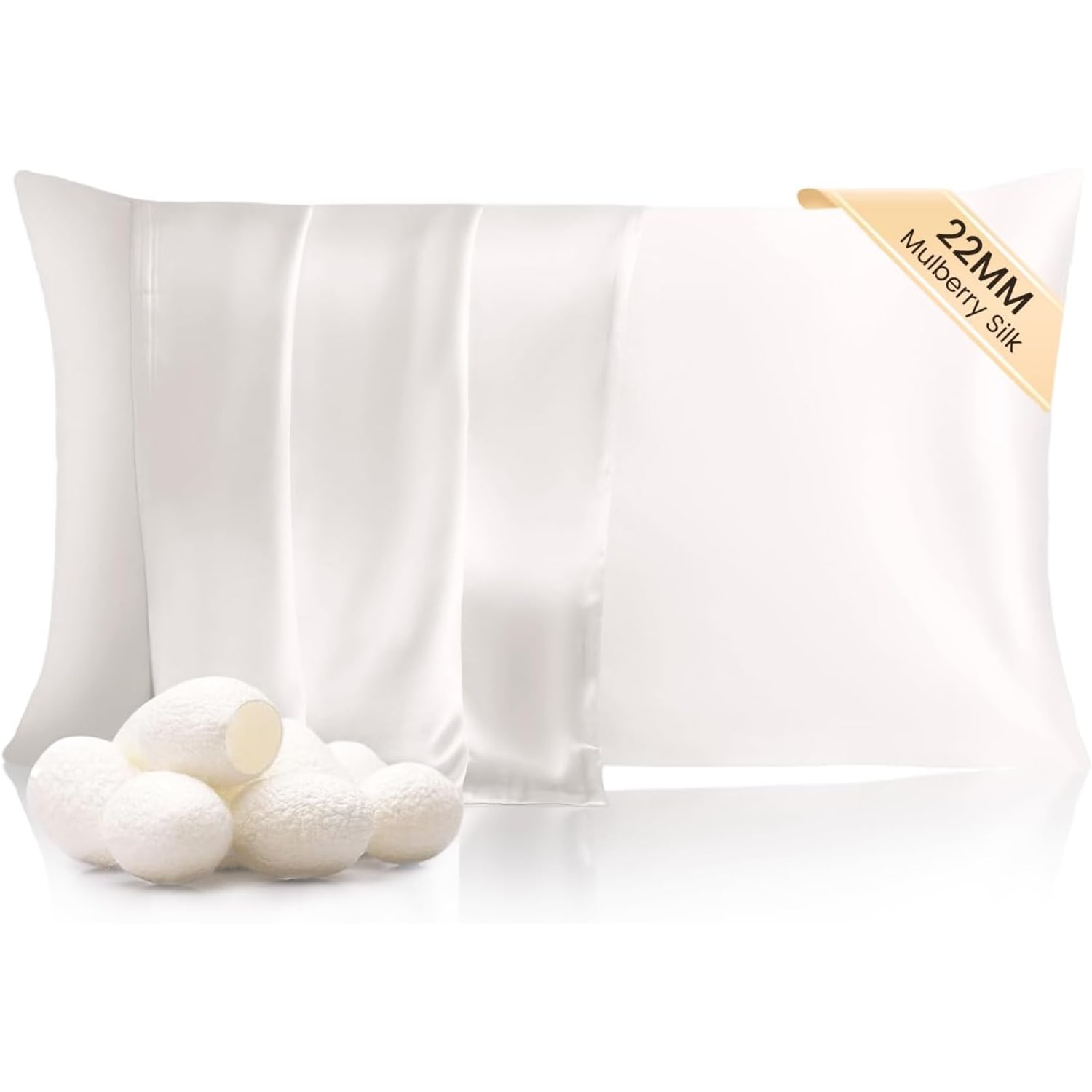 White 22 Momme Mulberry Silk Pillowcase Queen with Hidden Zip