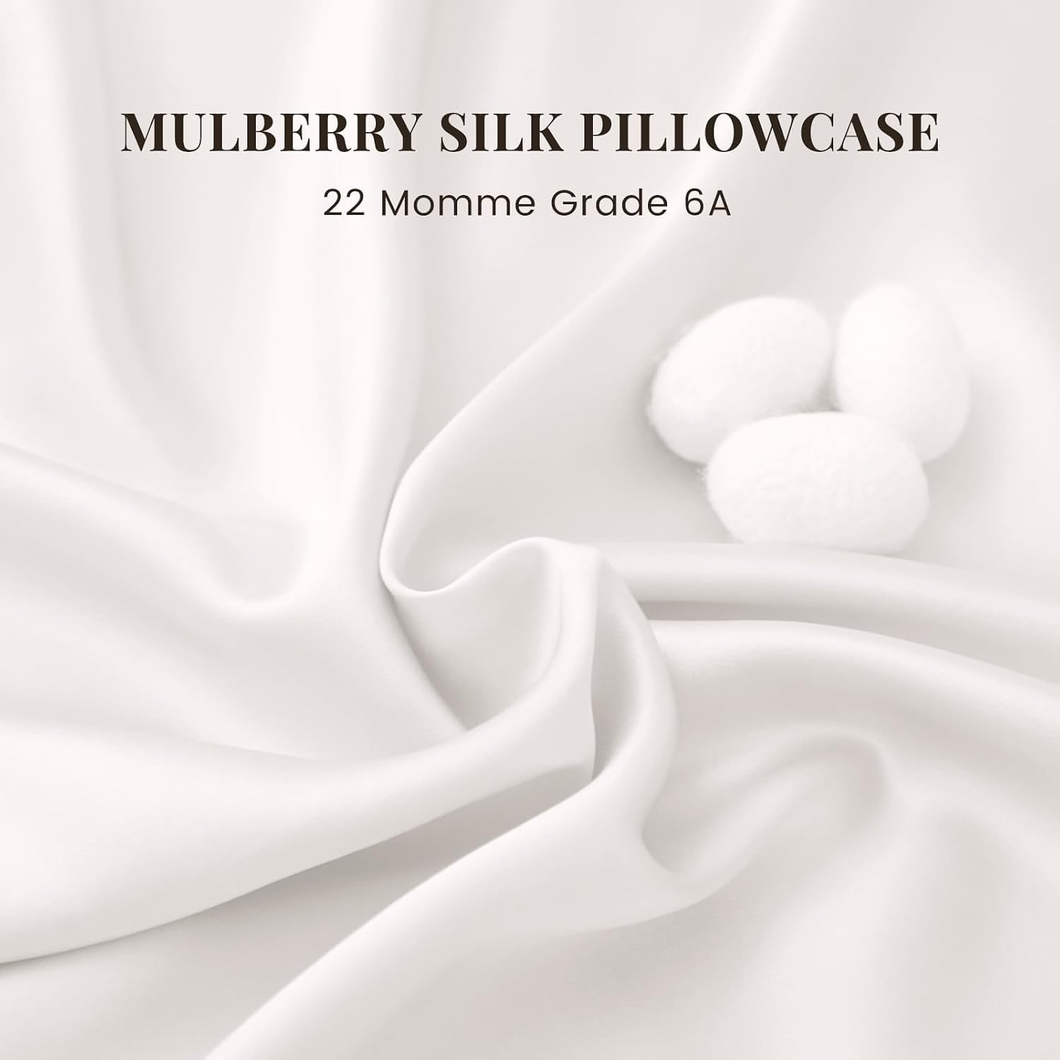 White 22 Momme Mulberry Silk Pillowcase, Standard, Hidden Zip: image 2