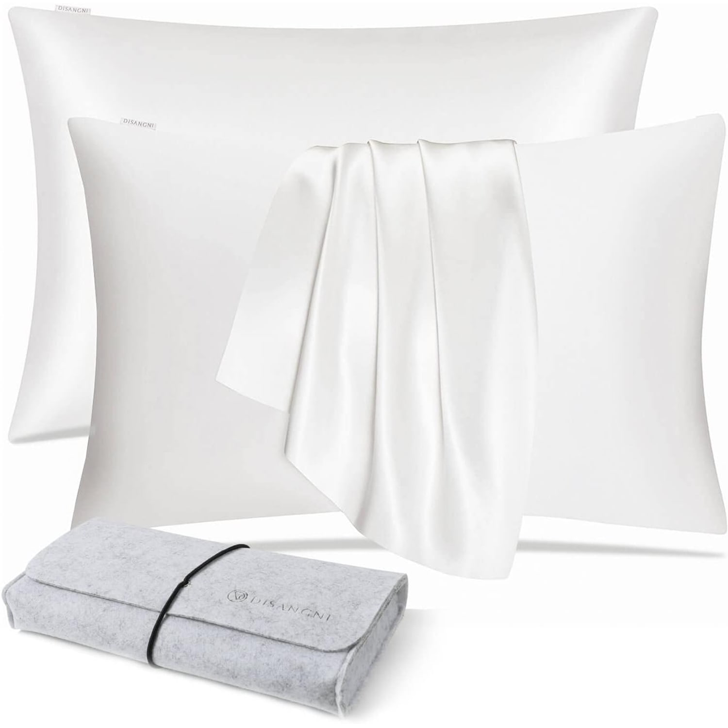 White 22 Momme Mulberry Silk Pillowcases, Standard Size, 2 Pack