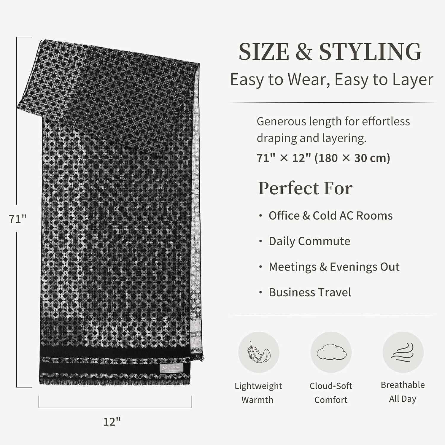 Brushed Mulberry Silk Scarf in Grey and Black Geometric: image 3