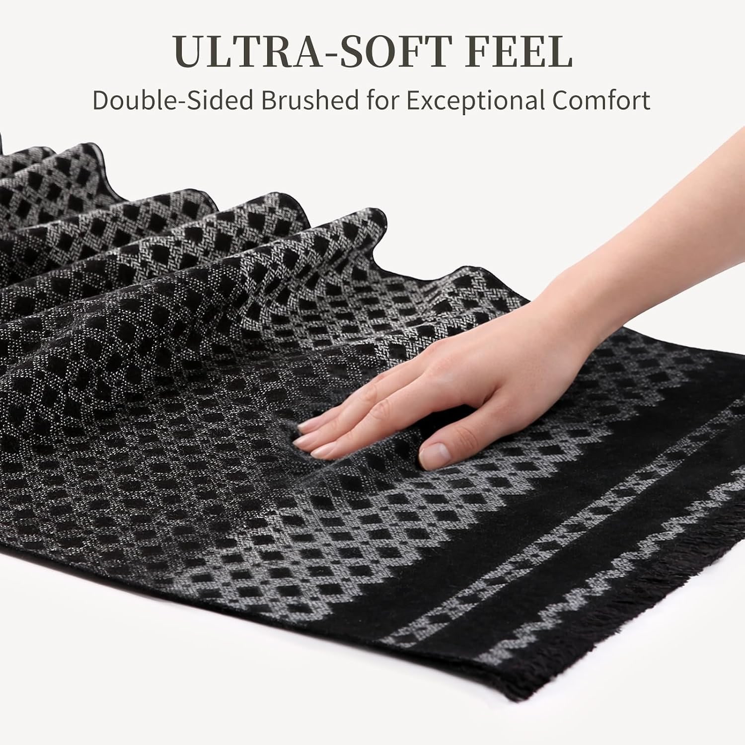 Brushed Mulberry Silk Scarf in Grey and Black Geometric: image 4