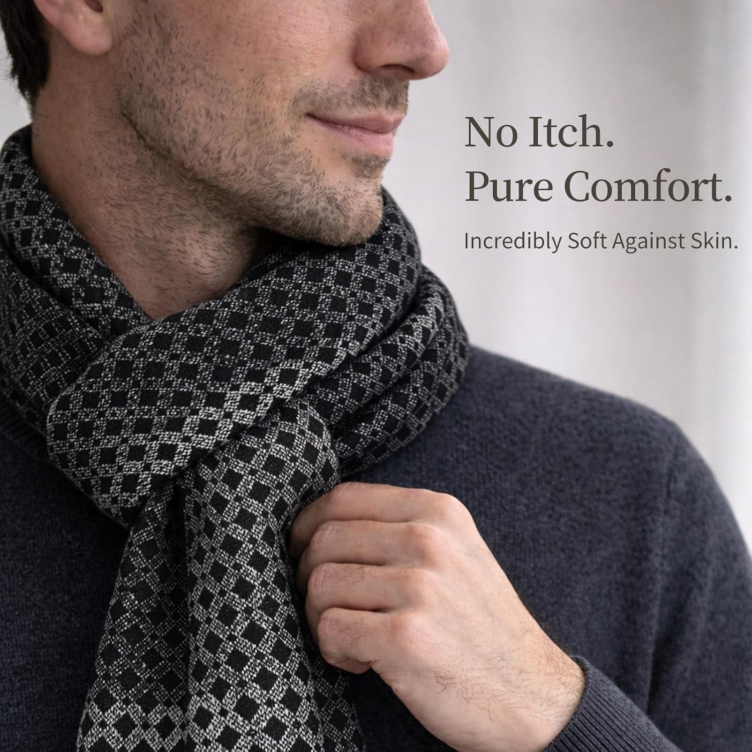 Brushed Mulberry Silk Scarf in Grey and Black Geometric: image 7