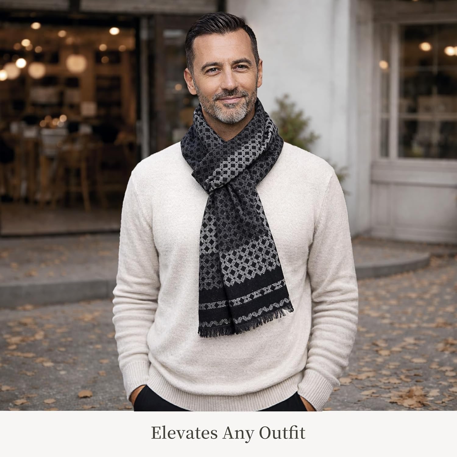 Brushed Mulberry Silk Scarf in Grey and Black Geometric: image 8