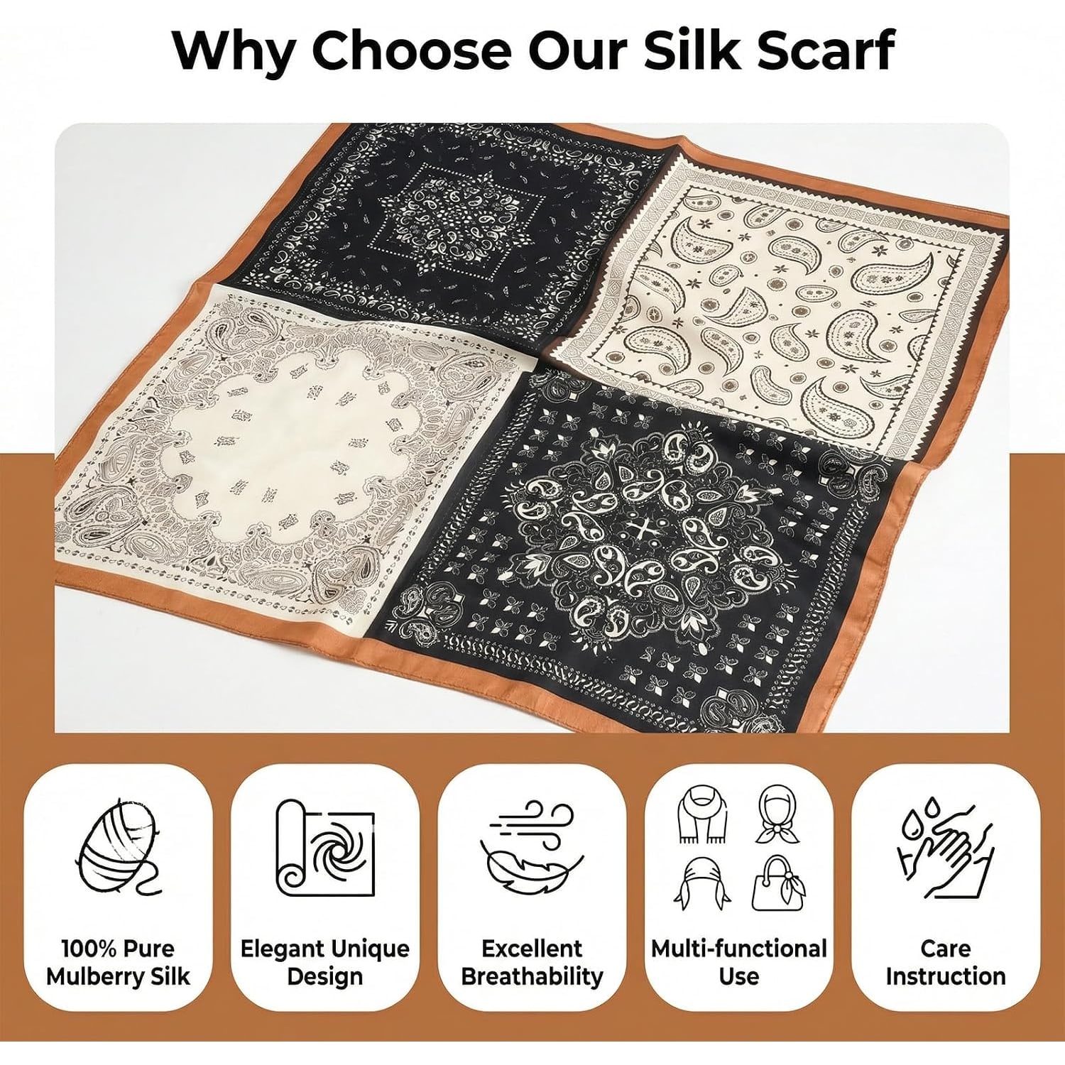 Lightweight Square Mulberry Silk Scarf 70cm: image 2