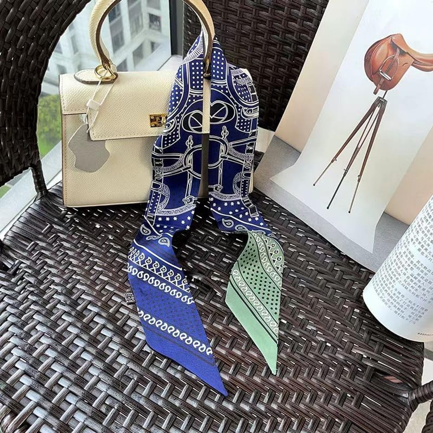 Mulberry Silk Twill Handbag Scarf, Dark Blue