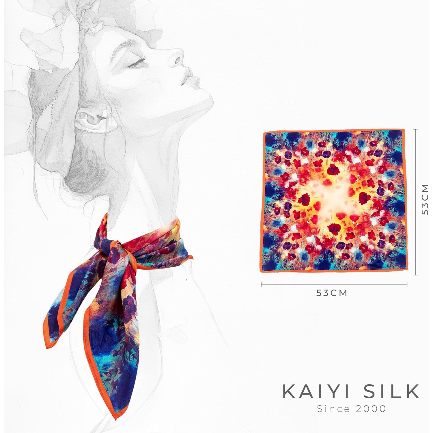 Printed Square Mulberry Silk Scarf 53cm: image 4