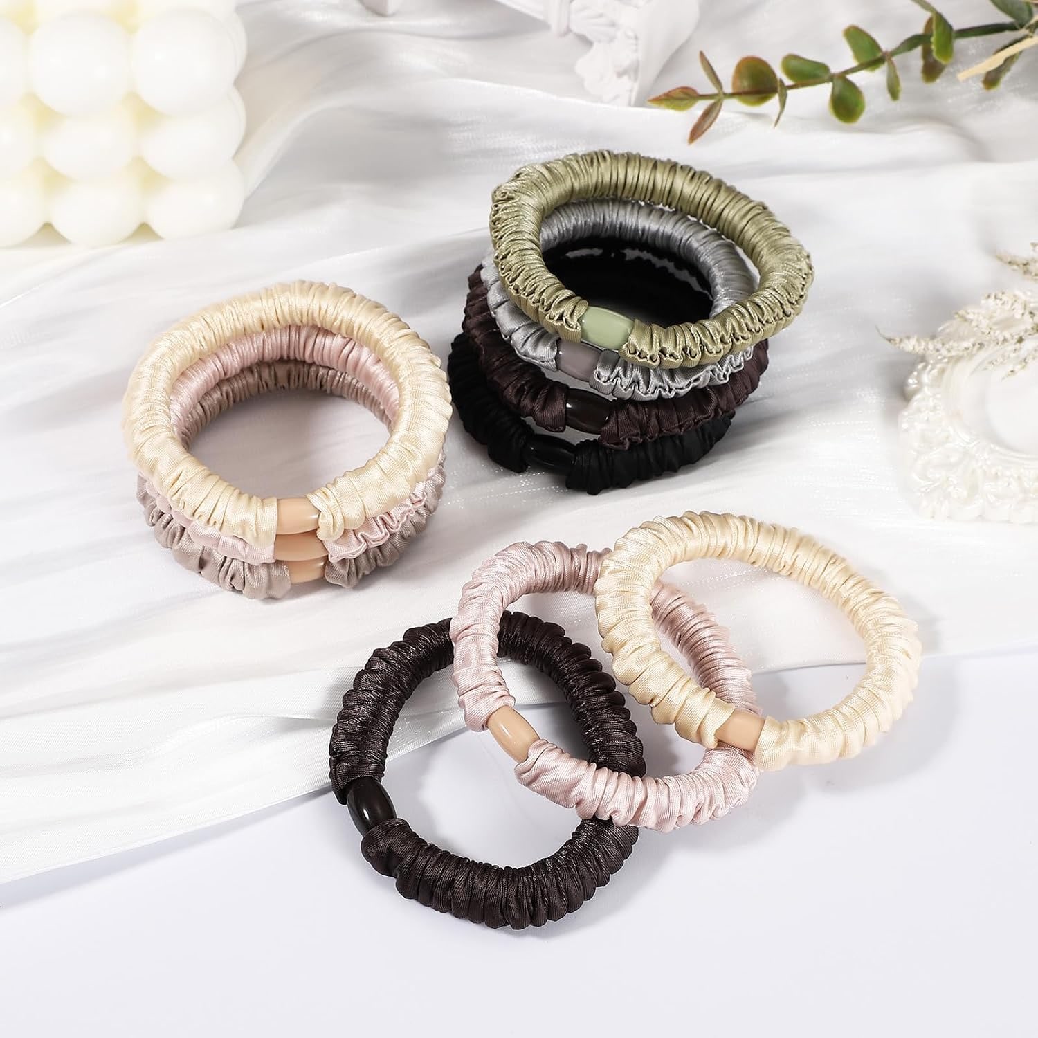 Brown Mulberry Silk Hair Ties 4 Pack