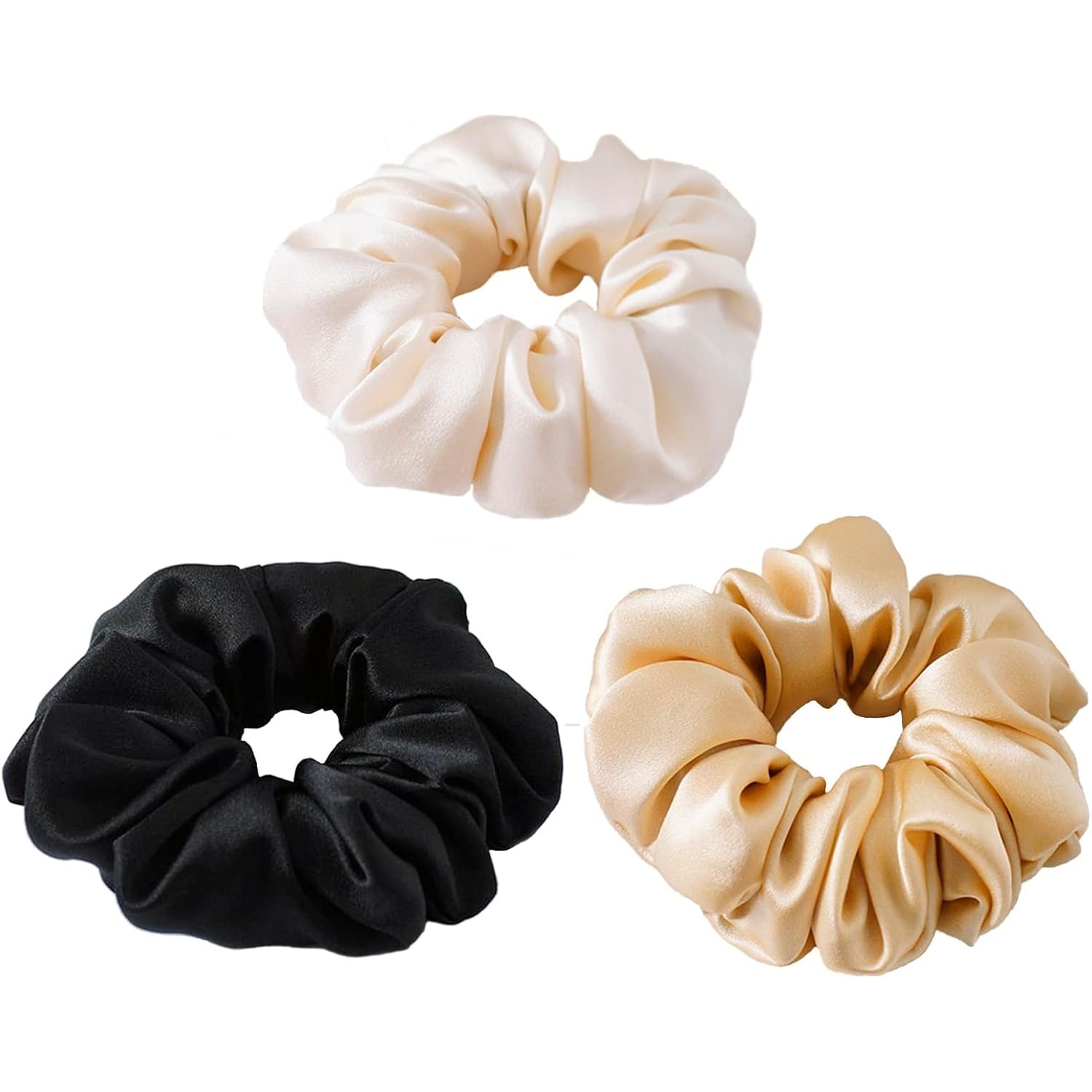 Large Silk Scrunchies 3 Pack (Black, Apricot, Champagne)