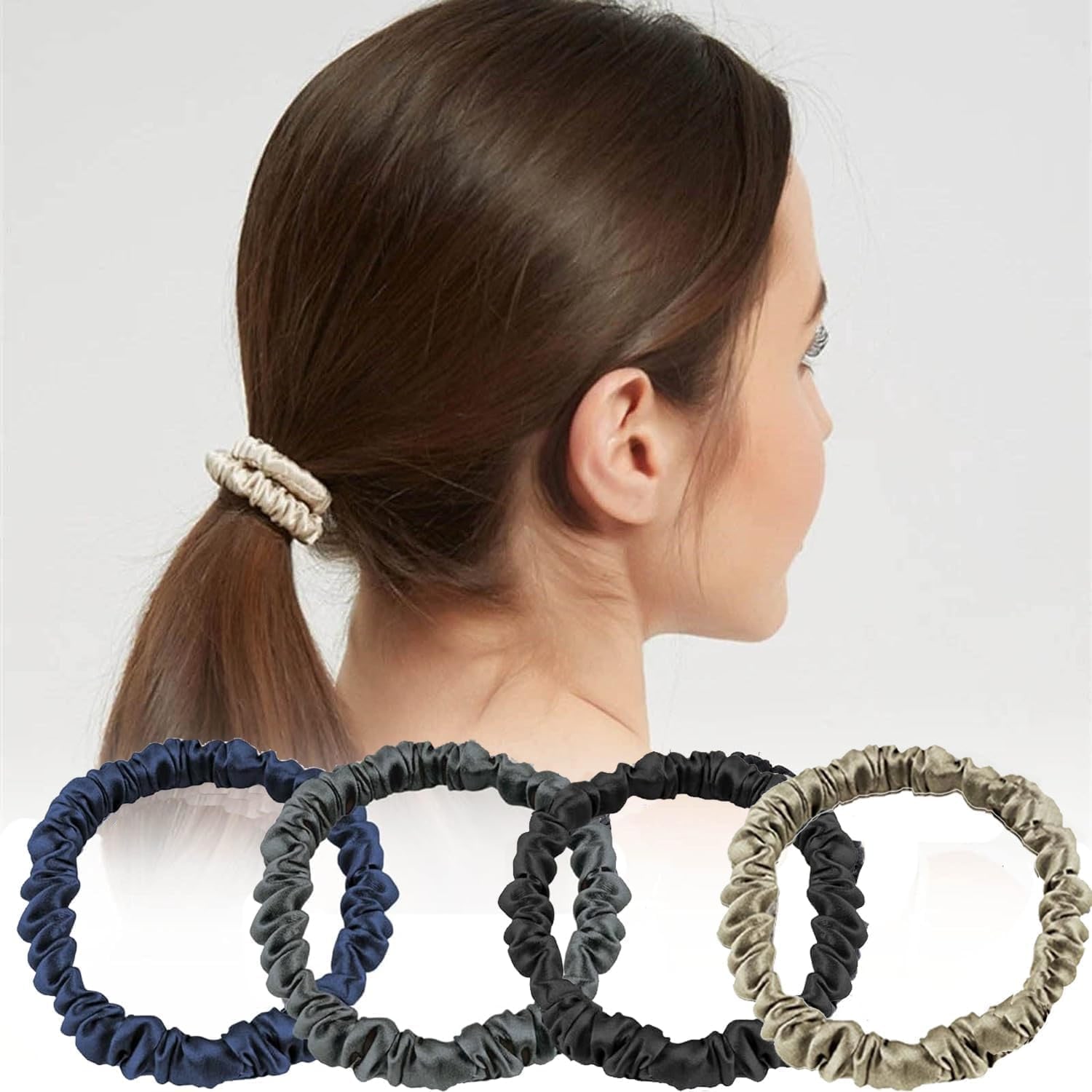 Mulberry Silk Hair Ties 4 Pack (Green, Grey, Navy, Black)