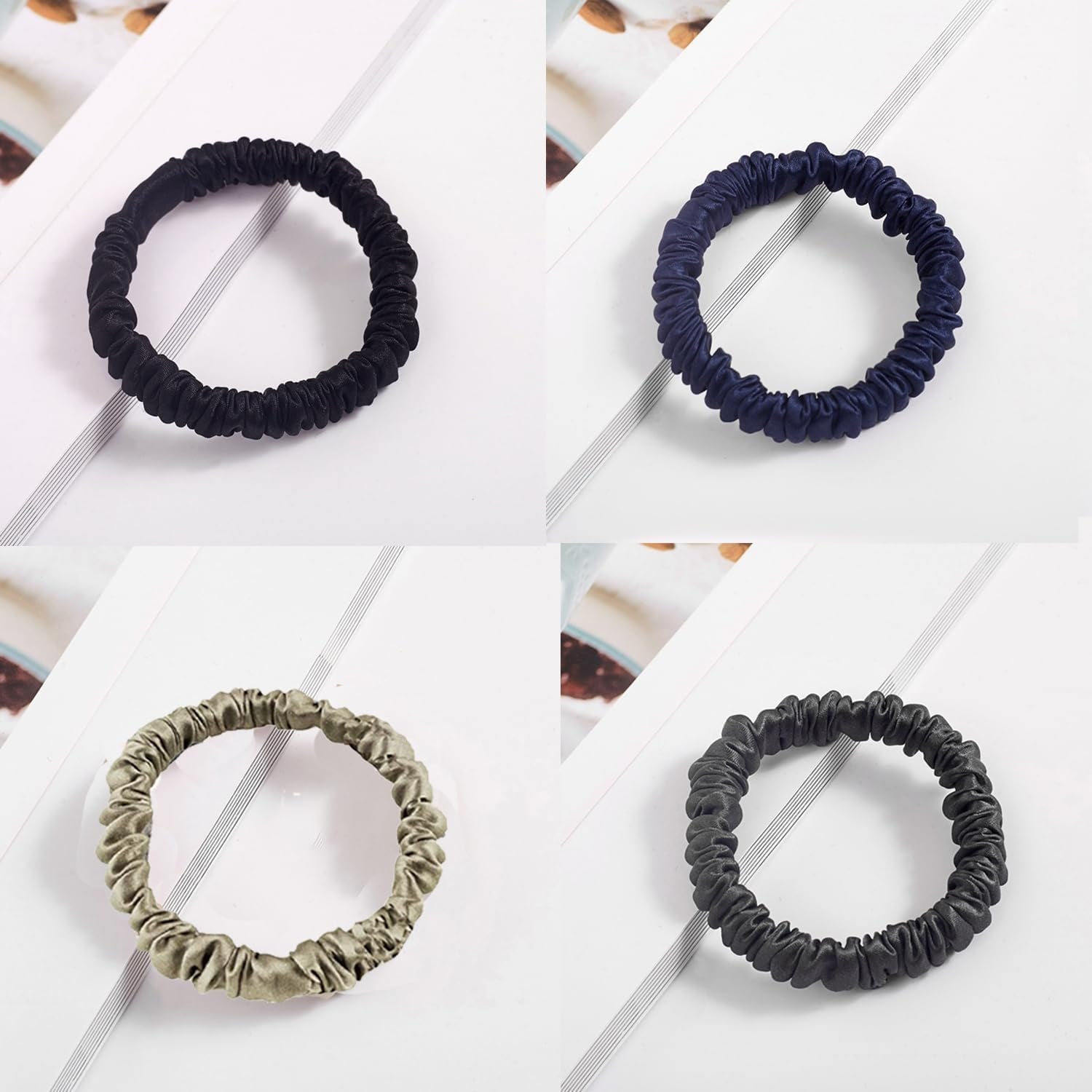 Mulberry Silk Hair Ties 4 Pack (Green, Grey, Navy, Black): image 3