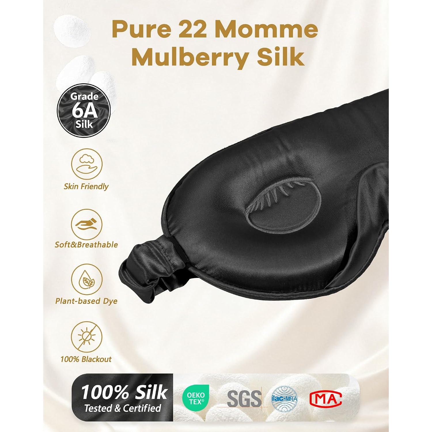 22 Momme Contoured Silk Sleep Mask, Black