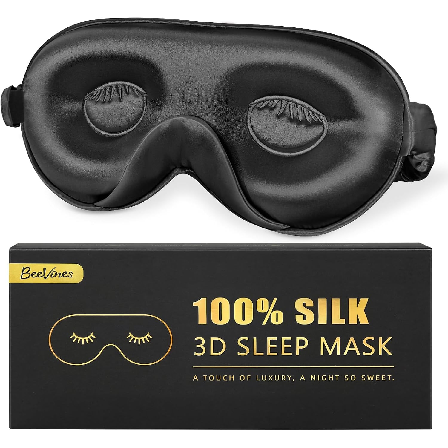22 Momme Contoured Silk Sleep Mask, Black