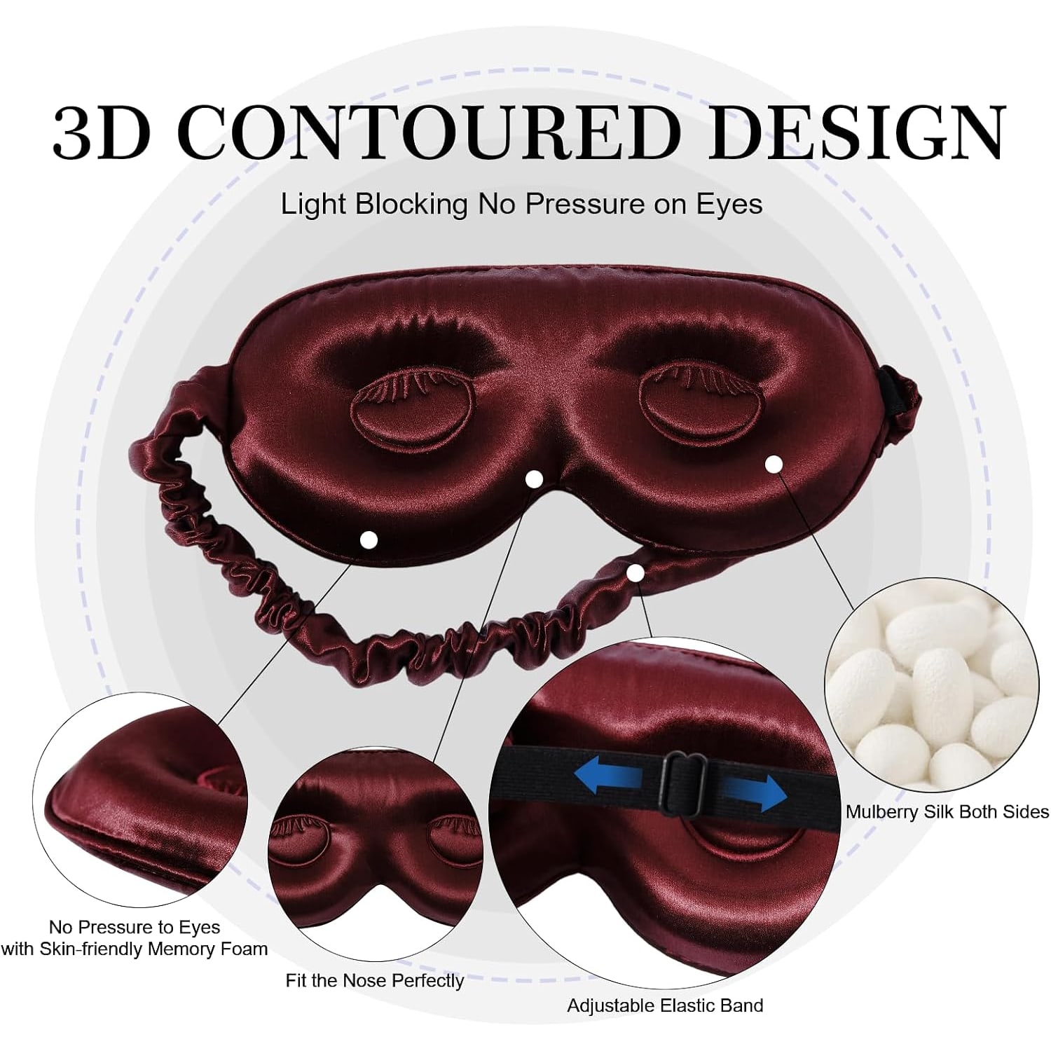 Burgundy 22 Momme Mulberry Silk Sleep Mask: image 2