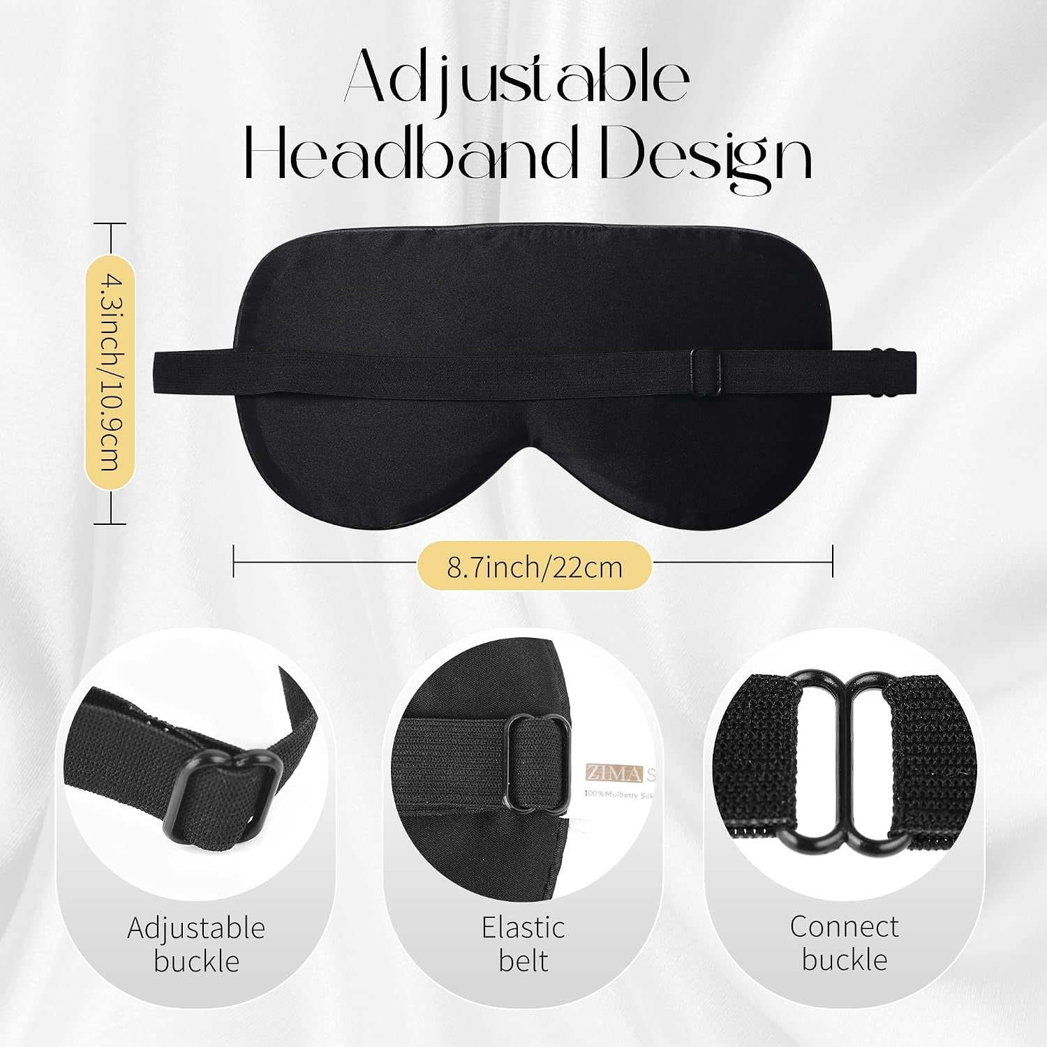 Adjustable Mulberry Silk Sleep Mask 2 Pack (Navy Blue and Pink): image 3