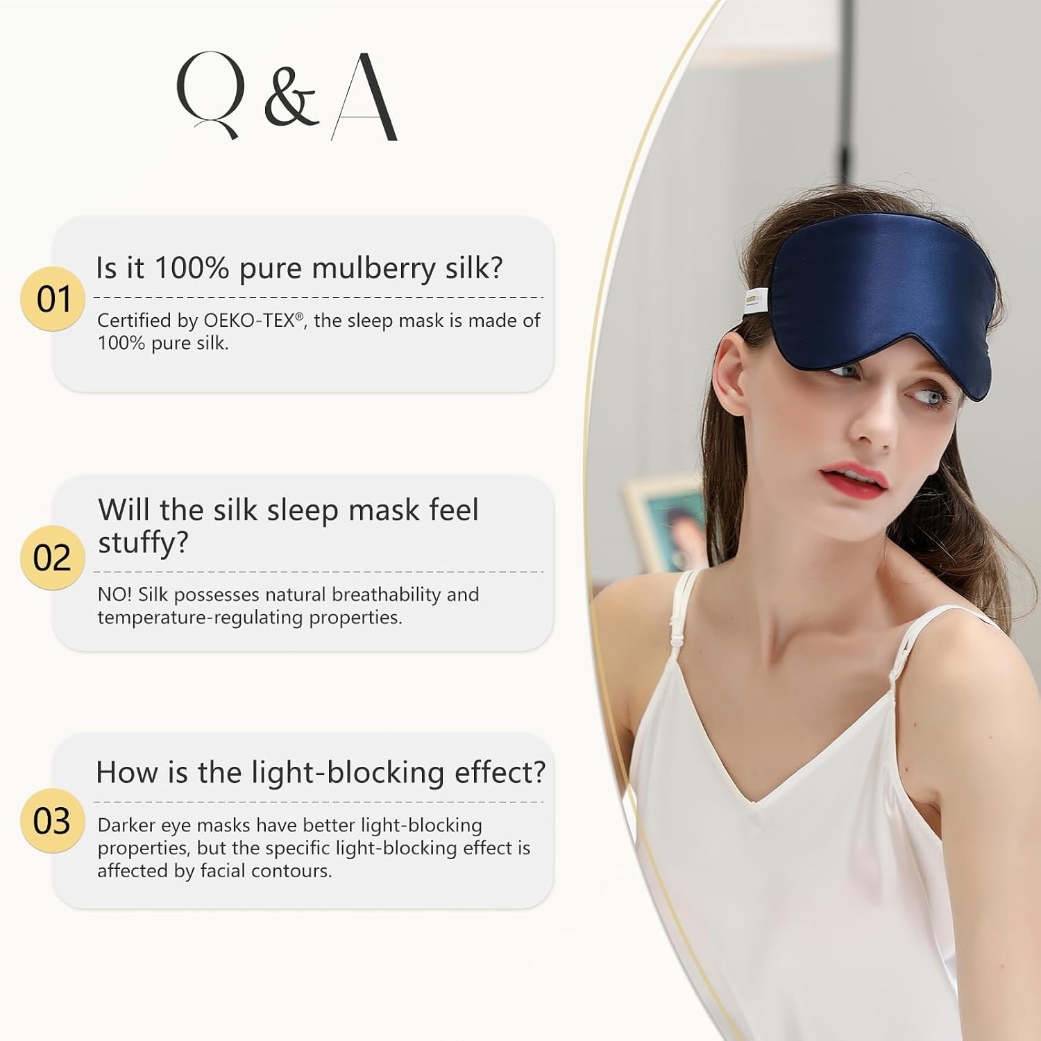 Adjustable Mulberry Silk Sleep Mask 2 Pack (Navy Blue and Pink): image 4