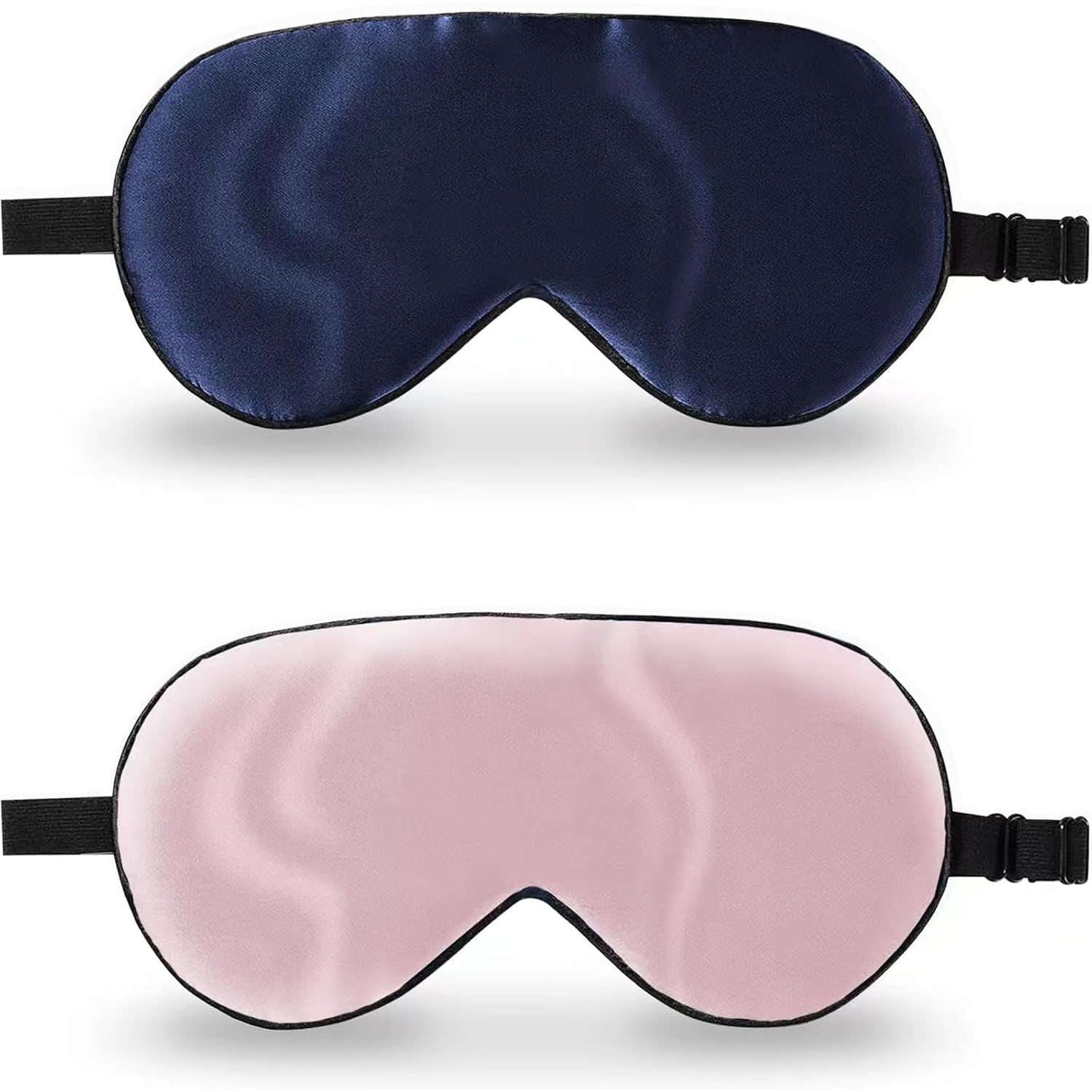 Adjustable Mulberry Silk Sleep Mask 2 Pack (Navy Blue and Pink)