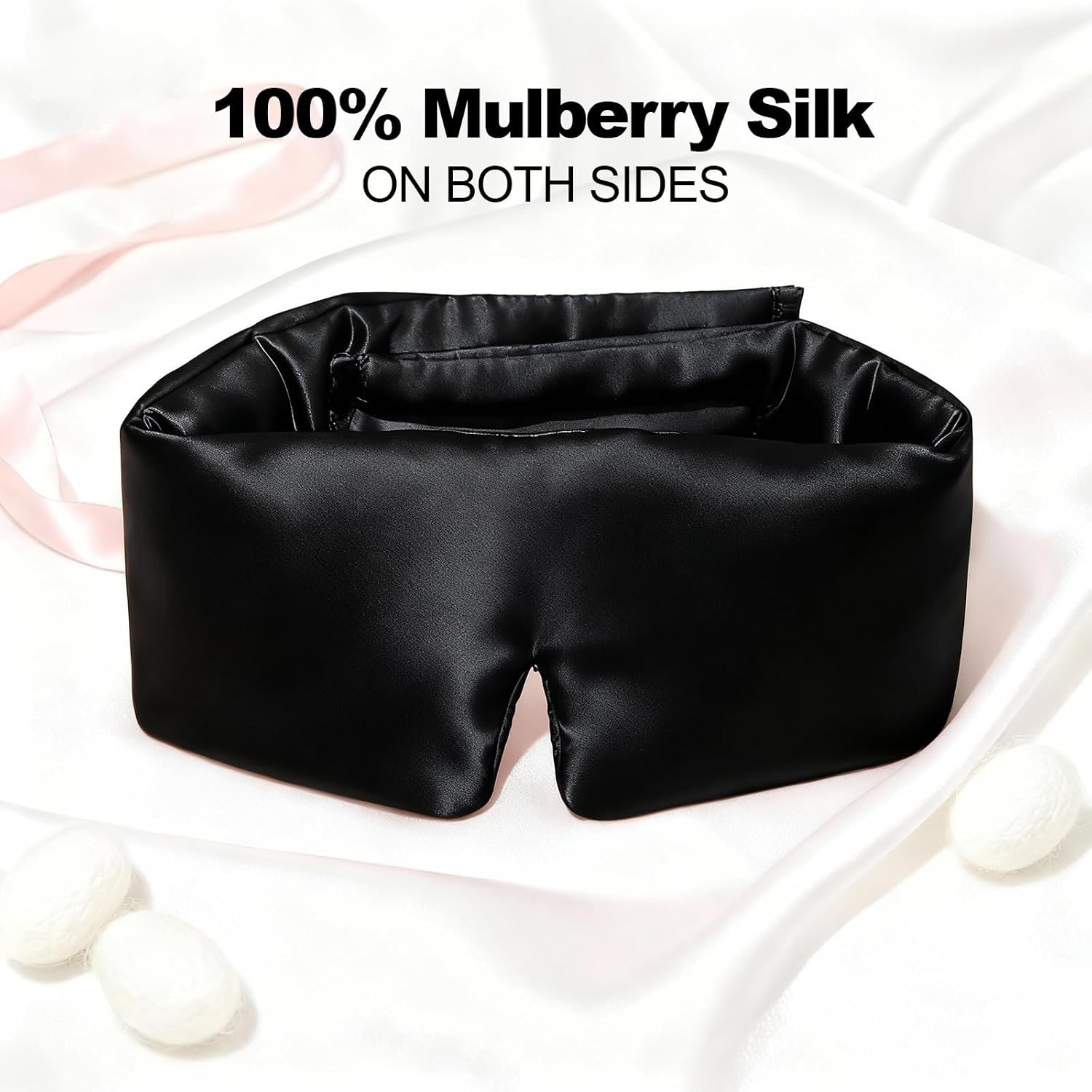 Black 19 Momme Silk Eye Mask for Side Sleepers