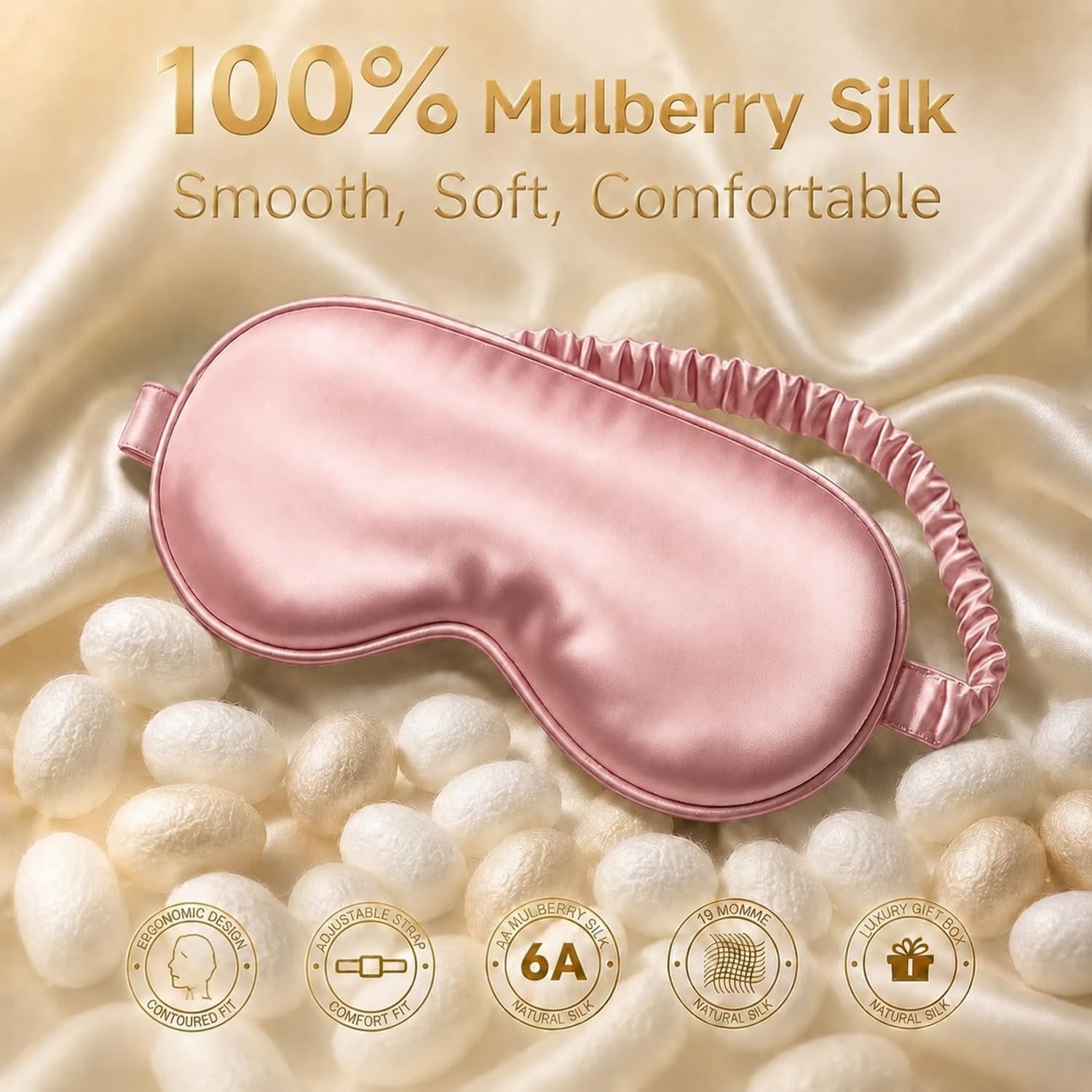 Pink 19 Momme Mulberry Silk Eye Mask with Gift Box